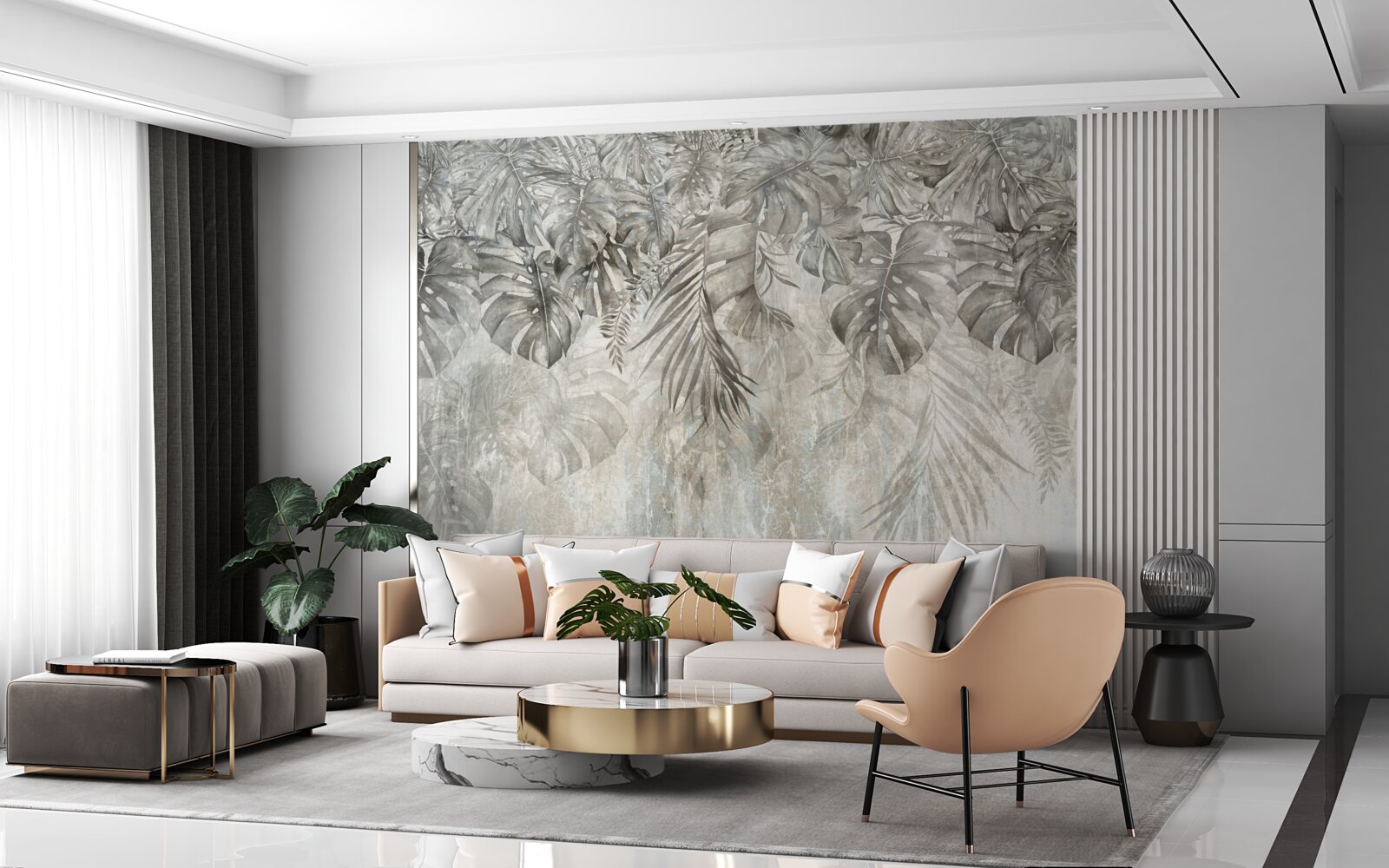 Fototapet frunze care cad prin ceața junglei