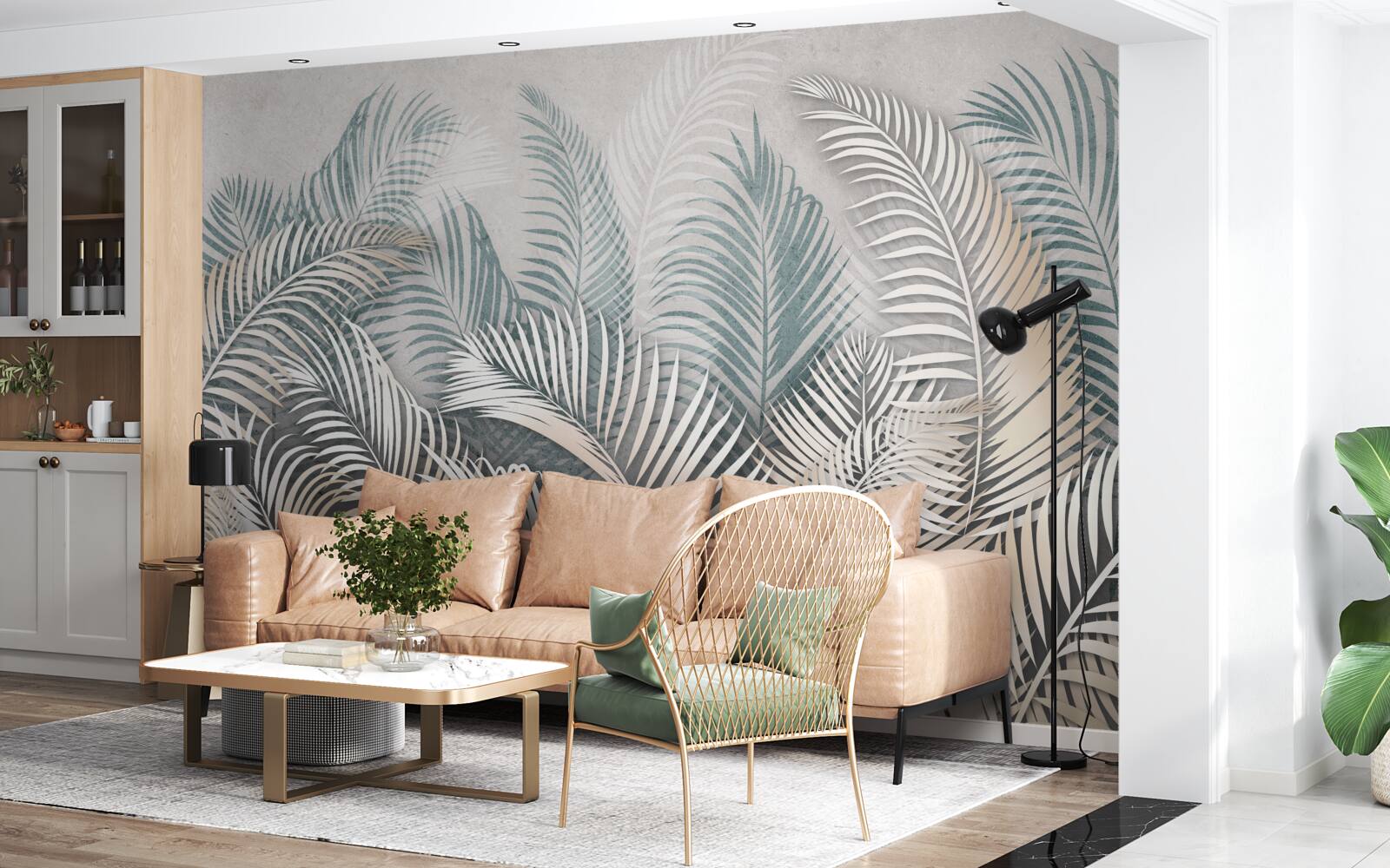 Fototapet frunze de ferigă în nuanțe de maro și verde