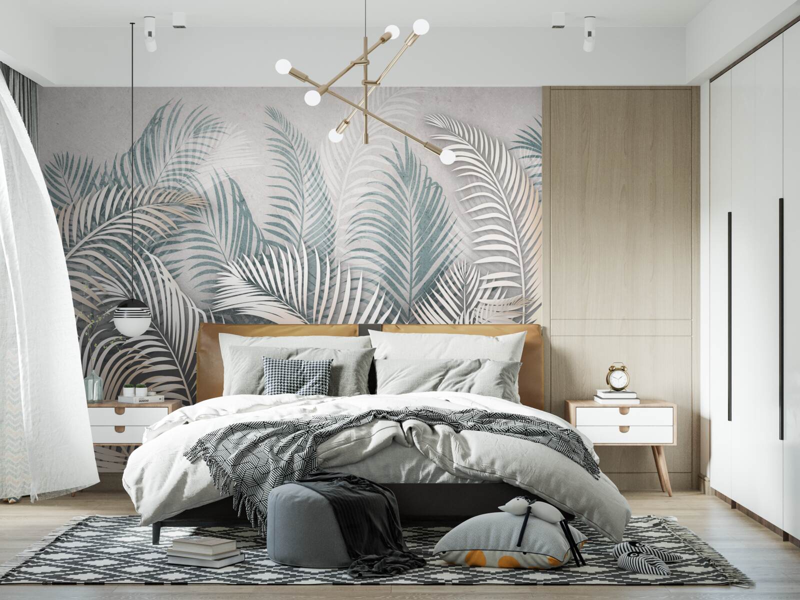 Fototapet frunze de ferigă în nuanțe de maro și verde