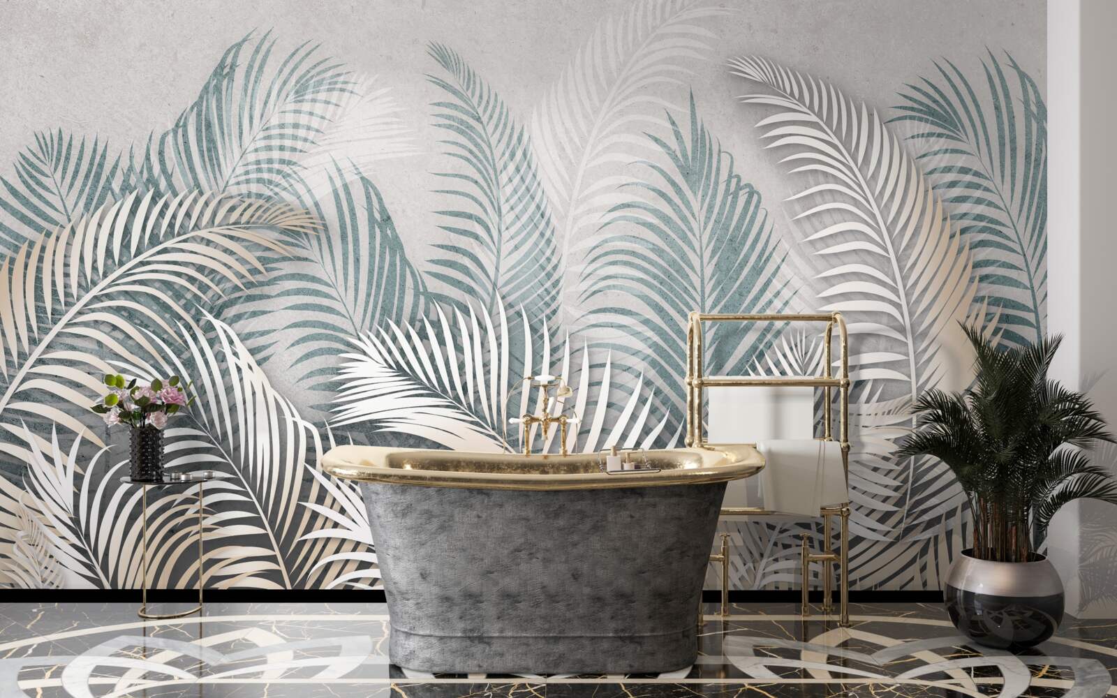 Fototapet frunze de ferigă în nuanțe de maro și verde