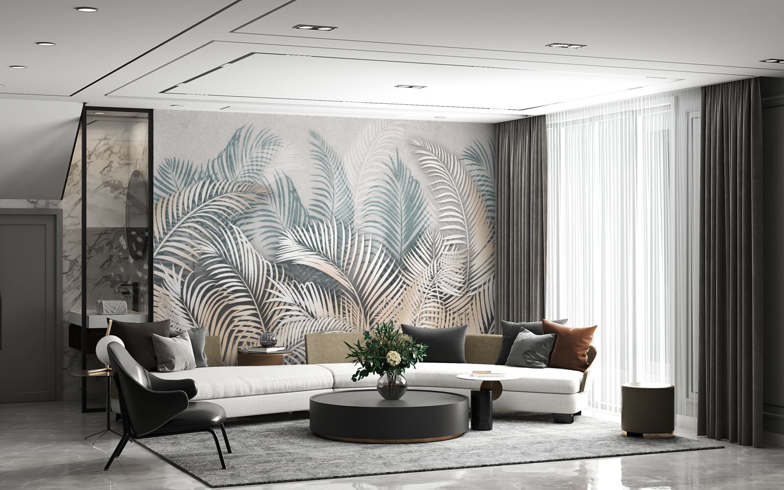 Fototapet frunze de ferigă în nuanțe de maro și verde