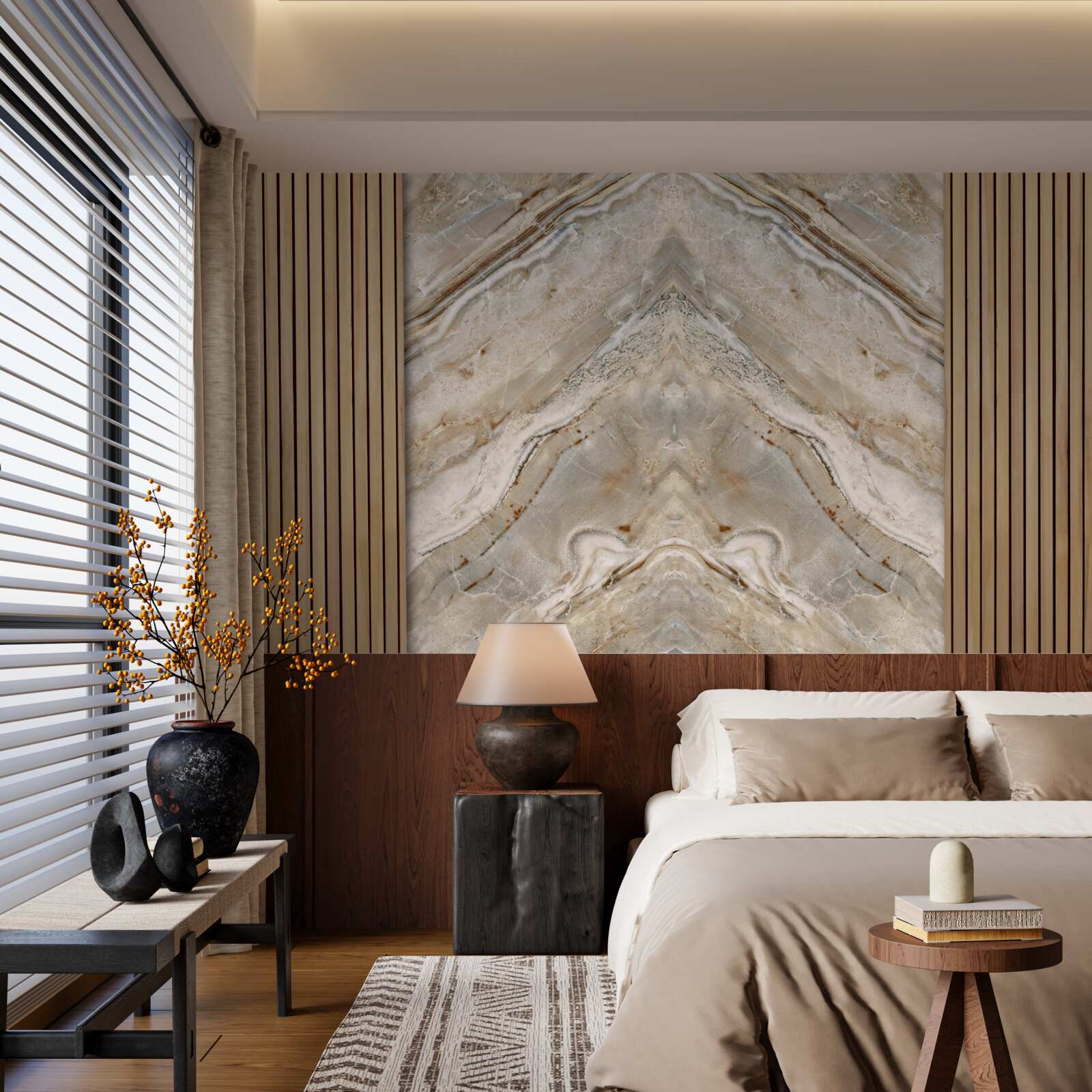 Fototapet lemn vertical cu marmură ușoară