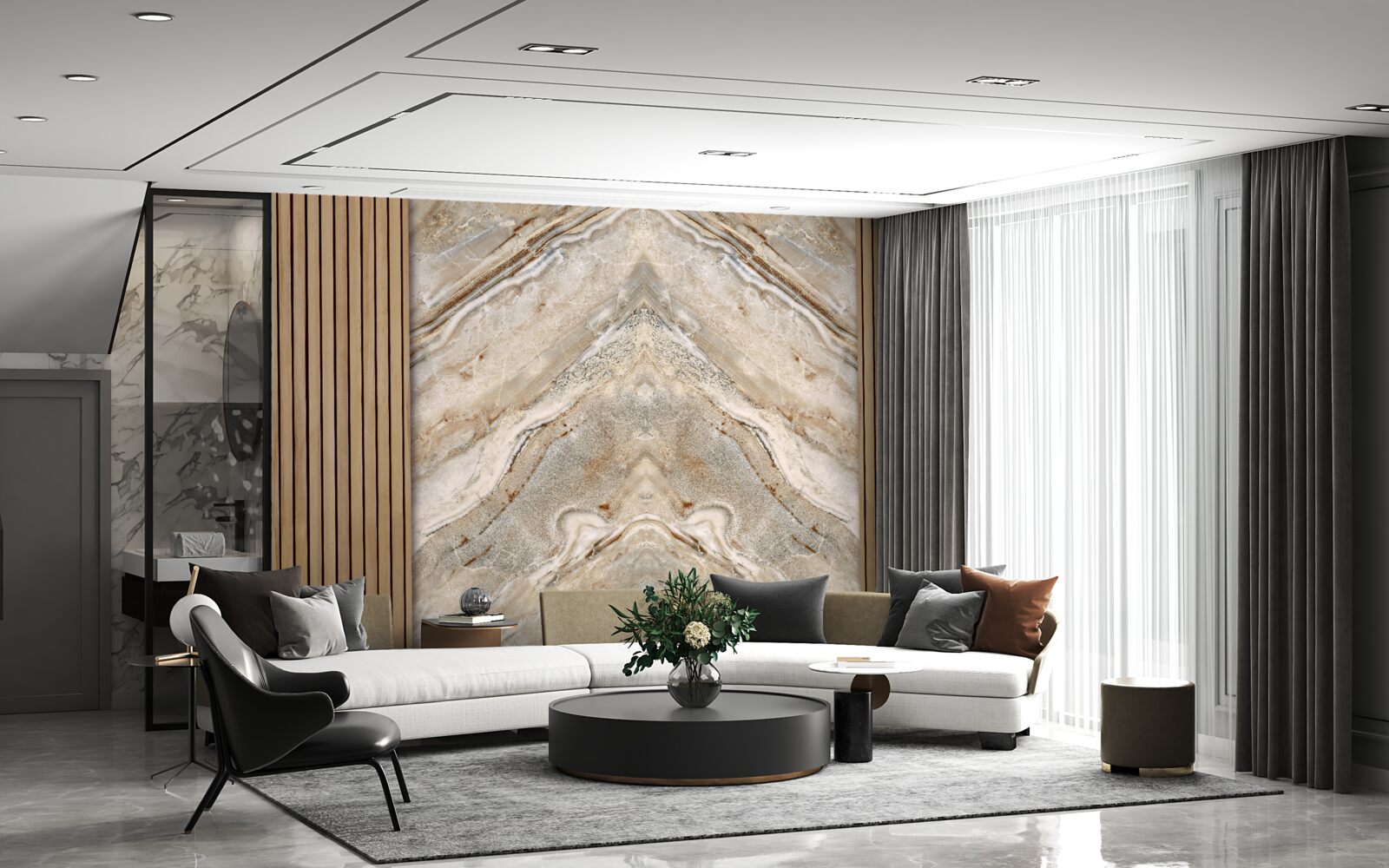 Fototapet lemn vertical cu marmură ușoară