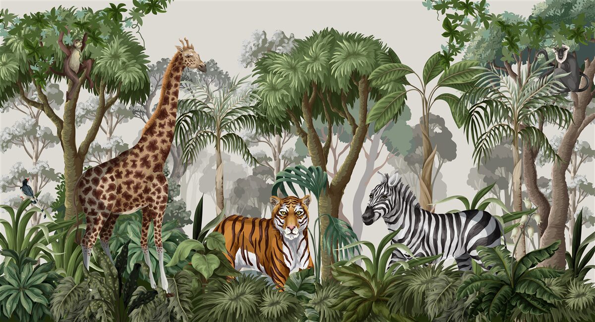 Fototapet animale din africa într-un mediu forestier