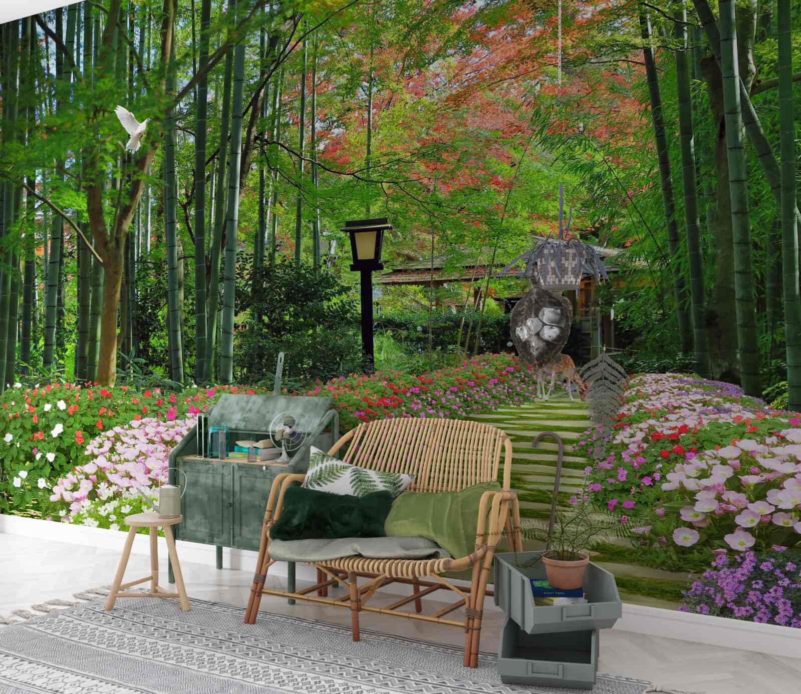 Fototapet fotografie a unei păduri cu verdeață și o cărare