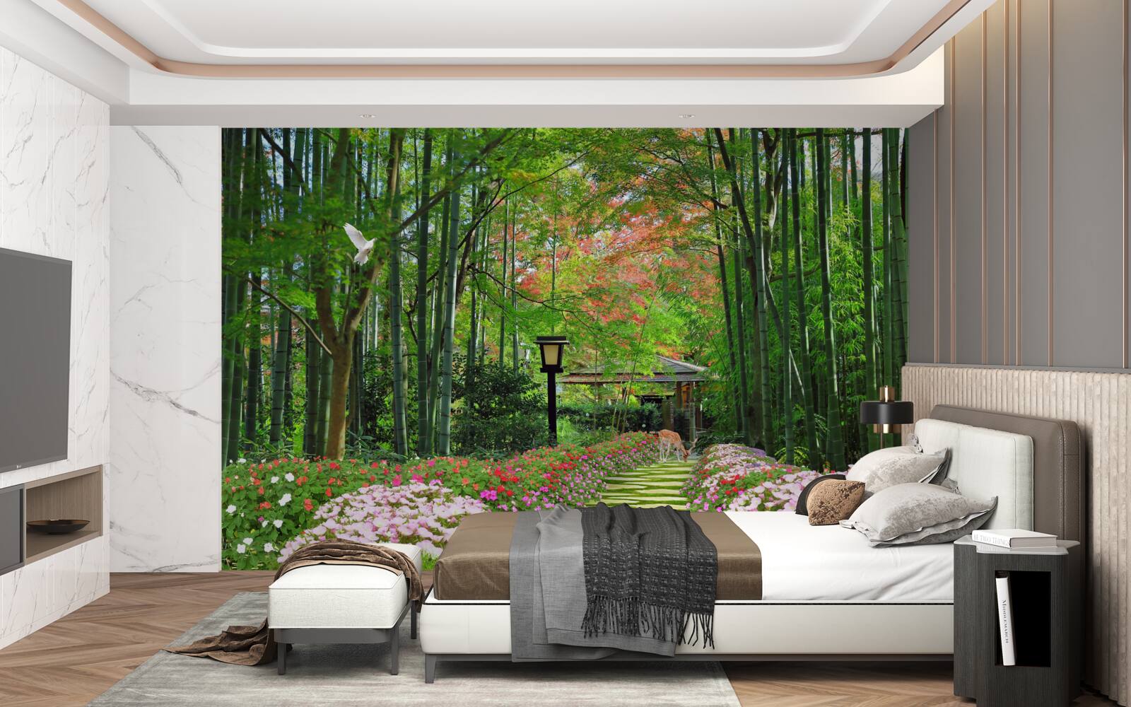 Fototapet fotografie a unei păduri cu verdeață și o cărare