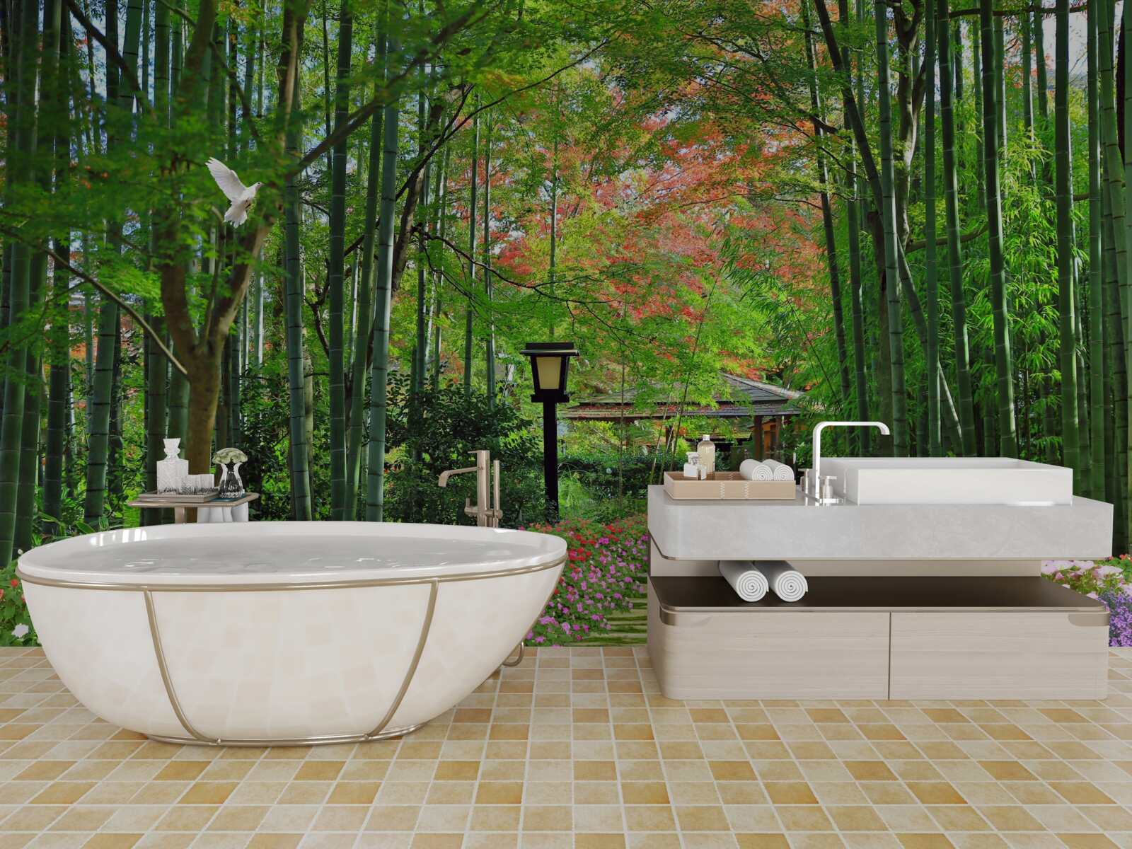 Fototapet fotografie a unei păduri cu verdeață și o cărare