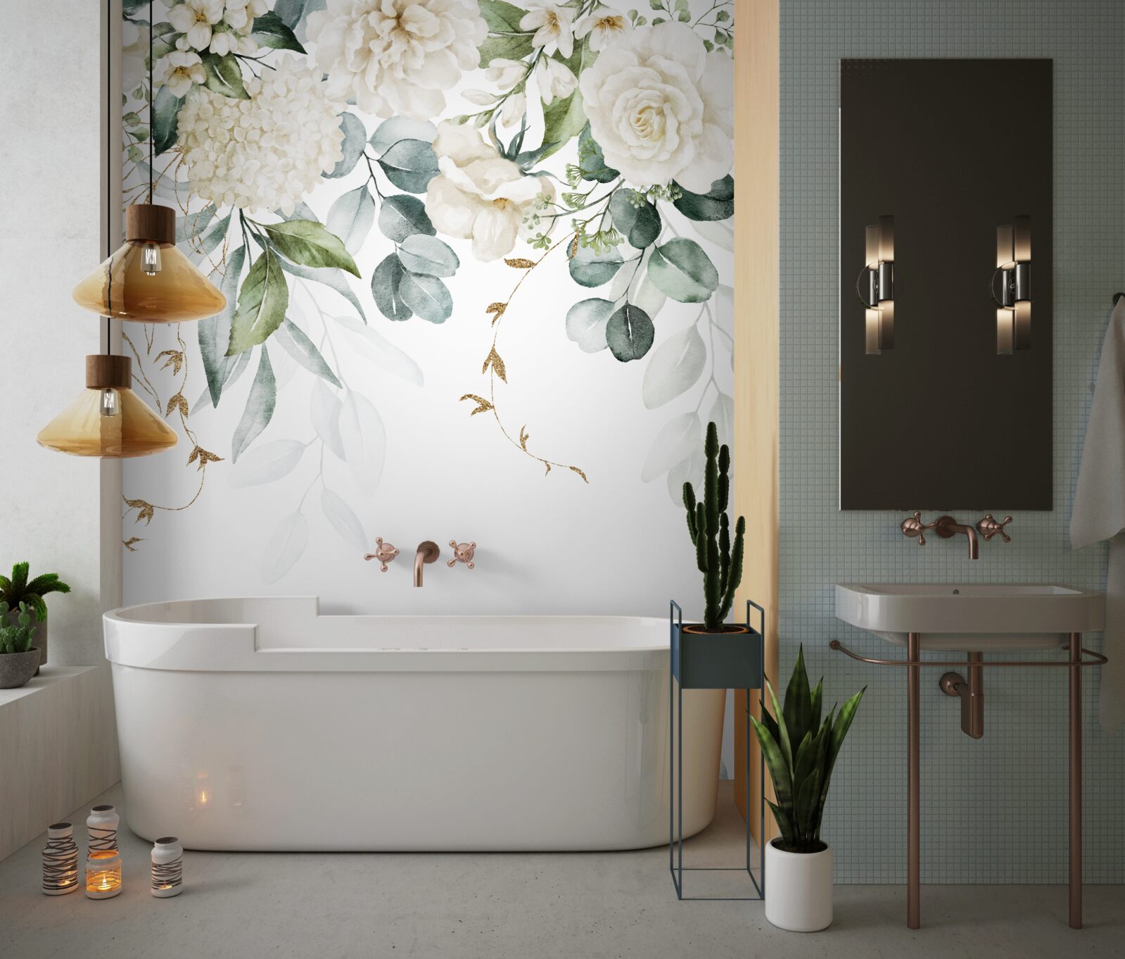 Fototapet trandafiri strălucitori și liliac palid