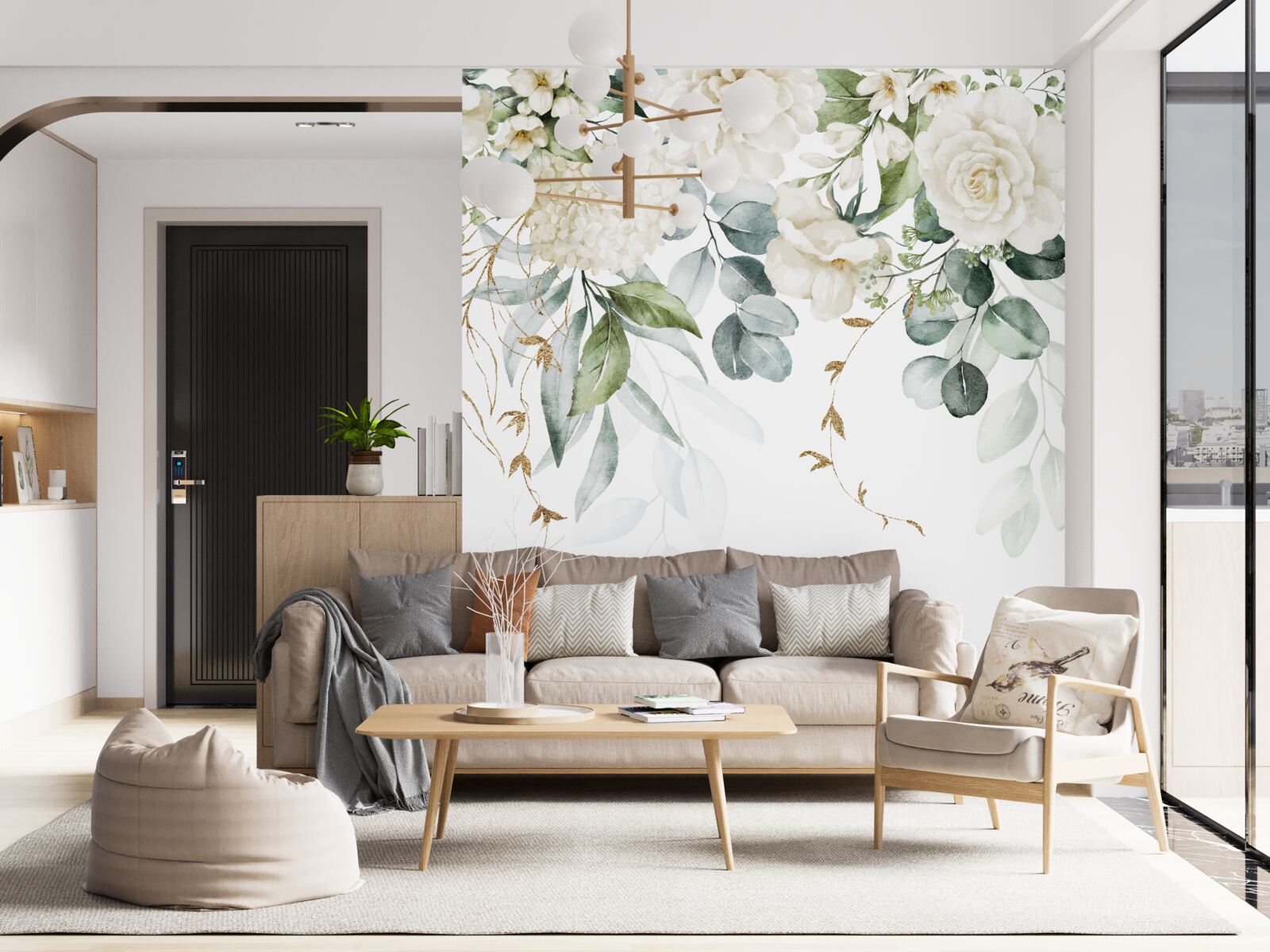 Fototapet trandafiri strălucitori și liliac palid