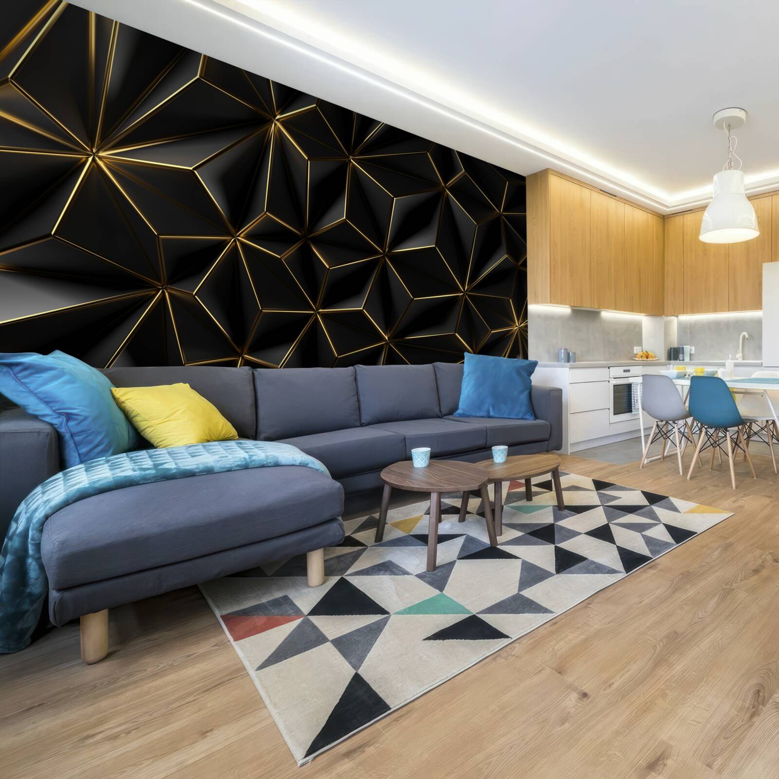 Fototapet figuri negre realizate din aur voluminos