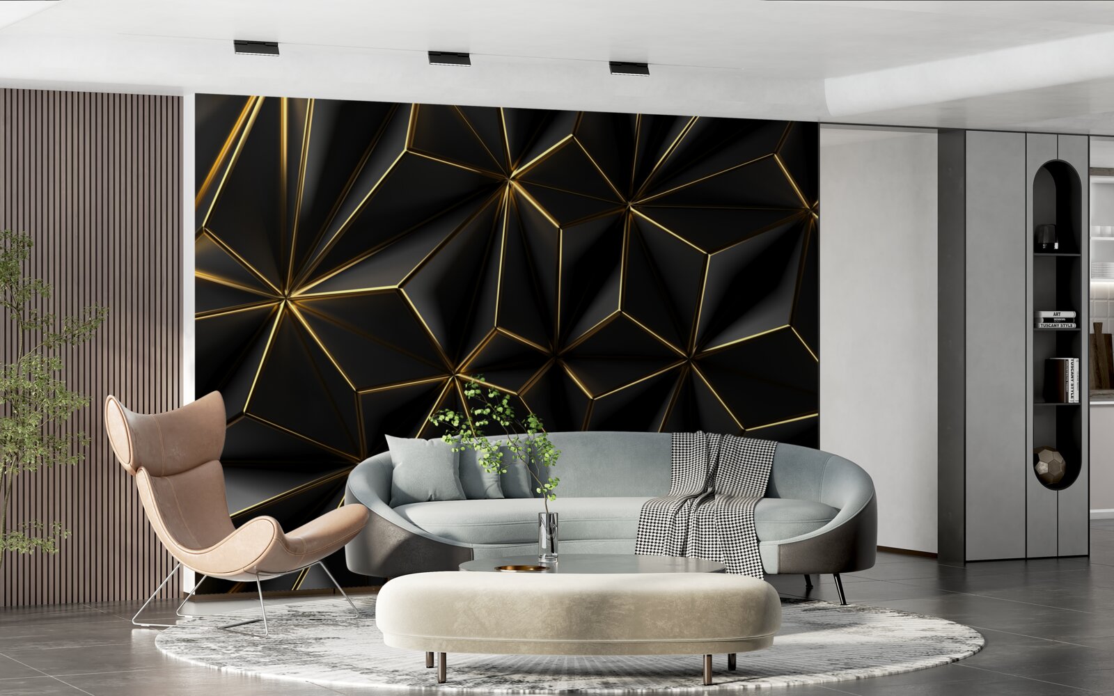 Fototapet figuri negre realizate din aur voluminos