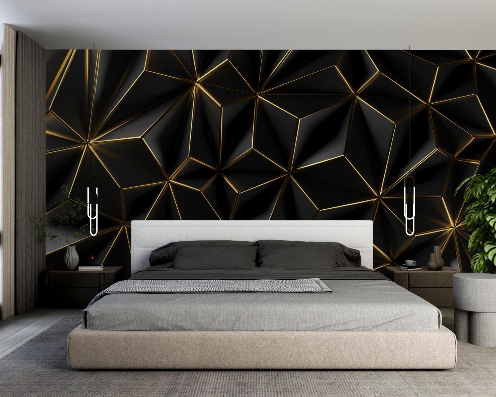 Fototapet figuri negre realizate din aur voluminos