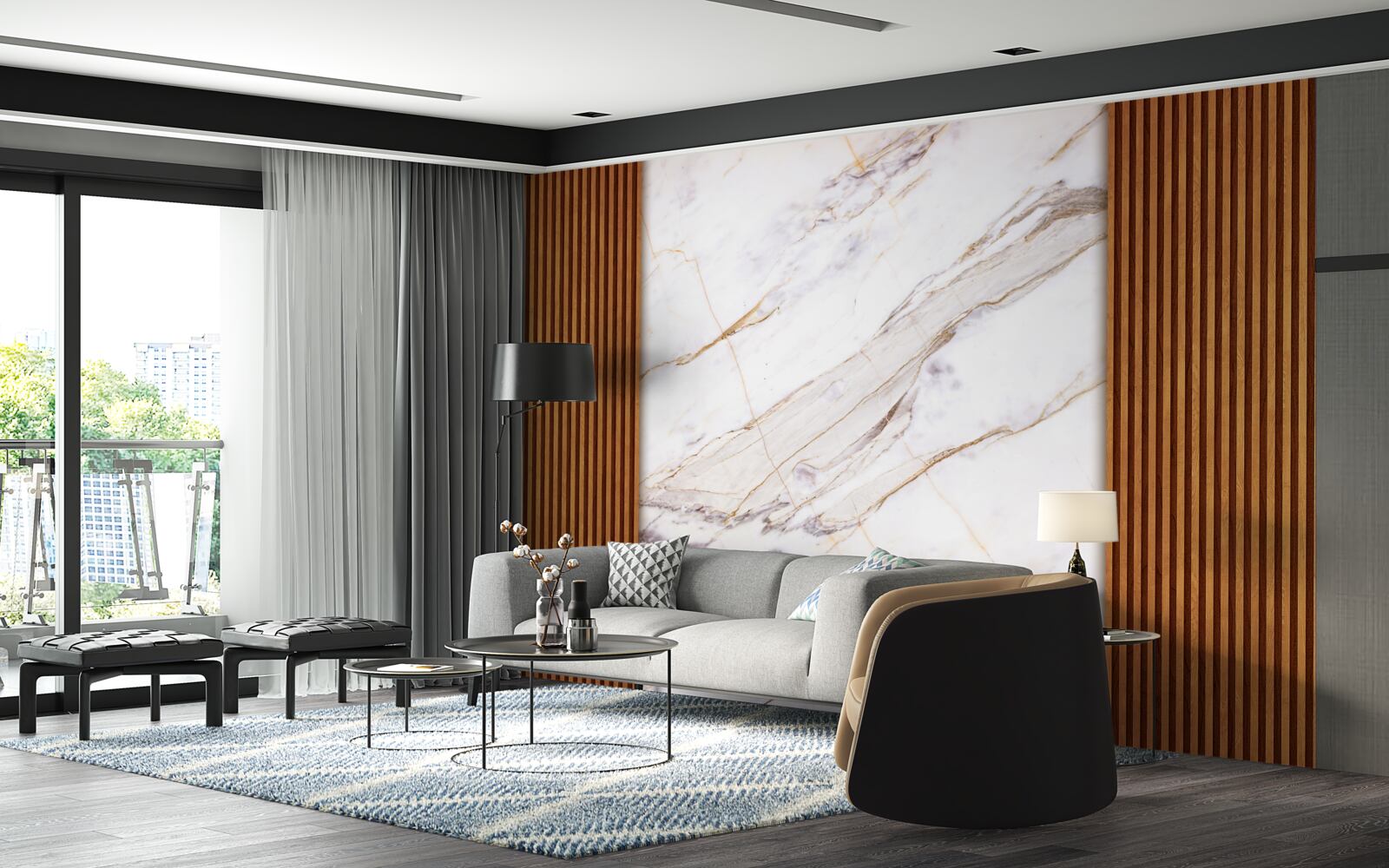 Fototapet lemn decorat cu marmură albă