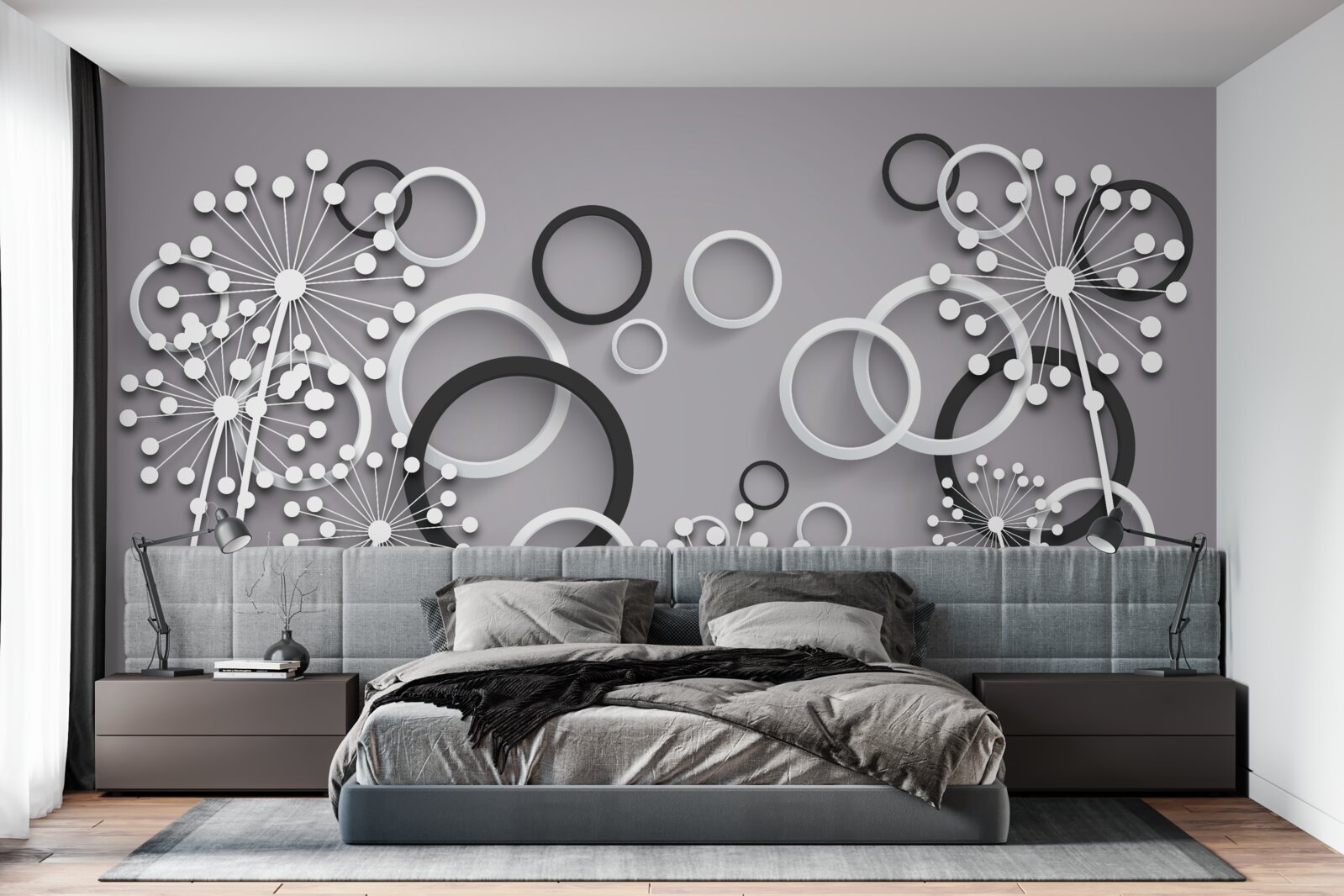 Fototapet cercuri gri și lăptișor de matcă