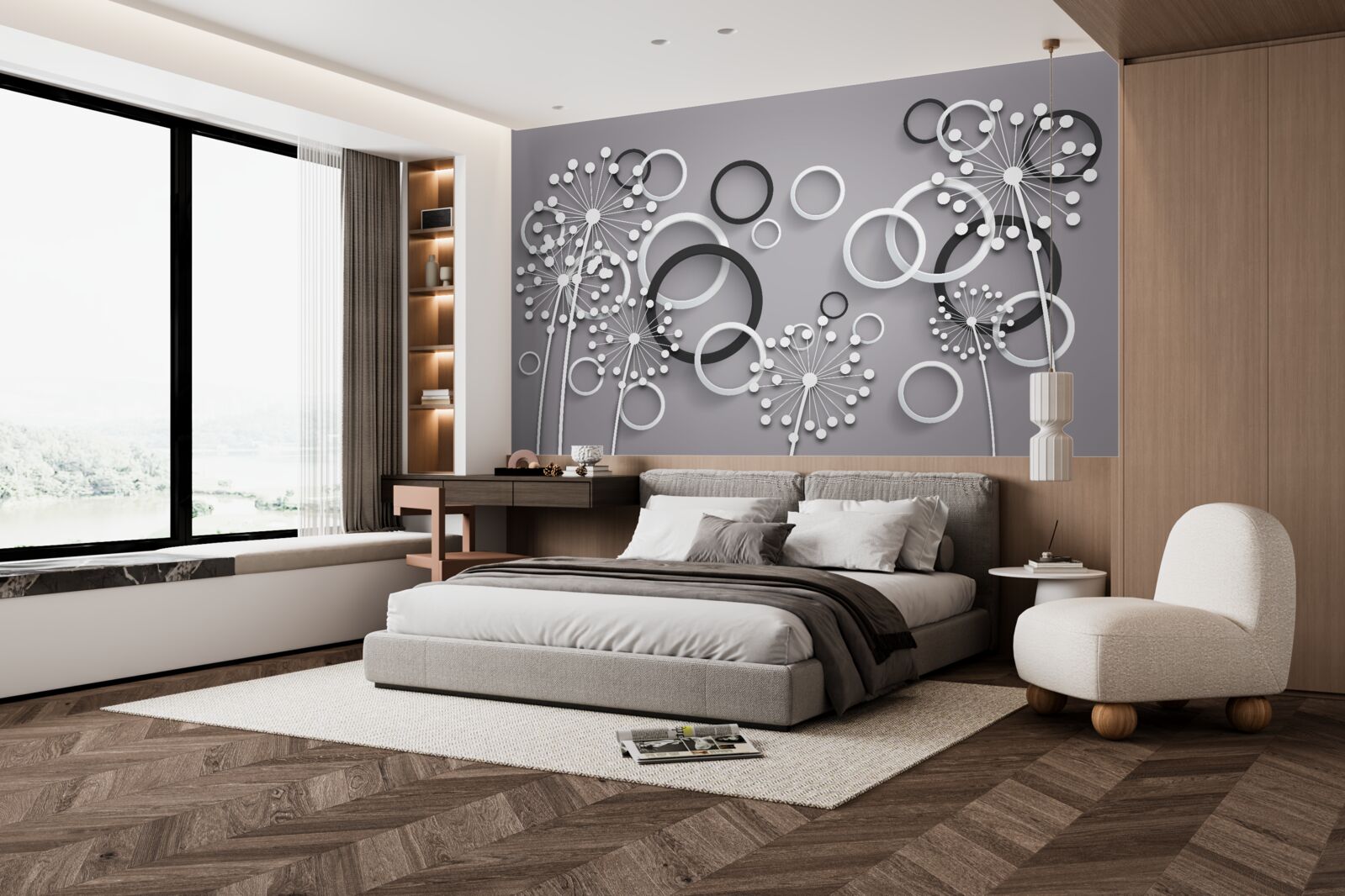 Fototapet cercuri gri și lăptișor de matcă