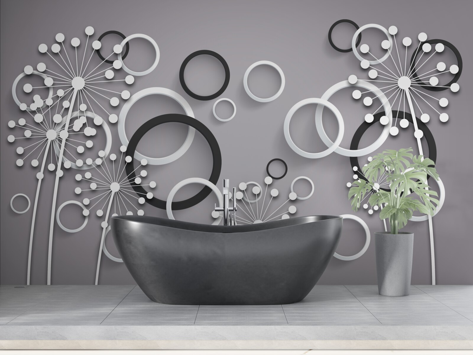 Fototapet cercuri gri și lăptișor de matcă