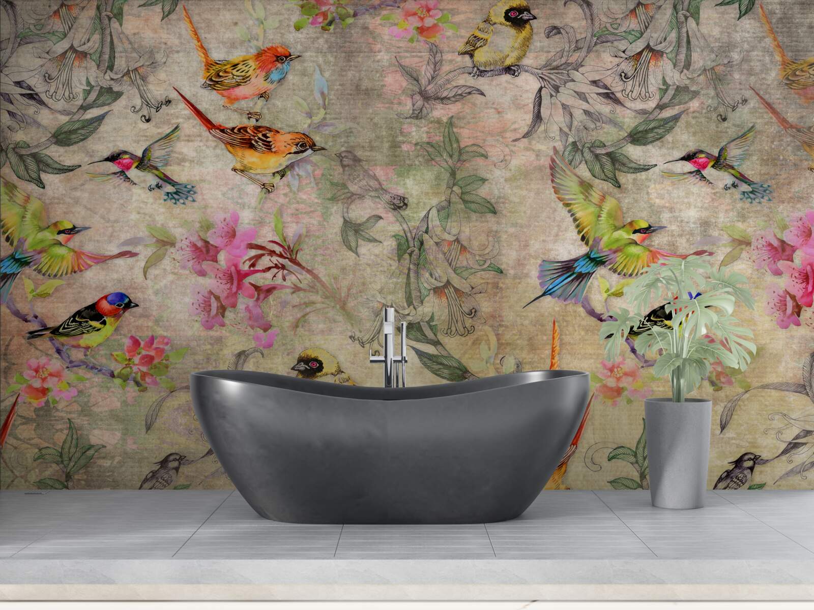 Fototapet grup de păsări exotice în copaci