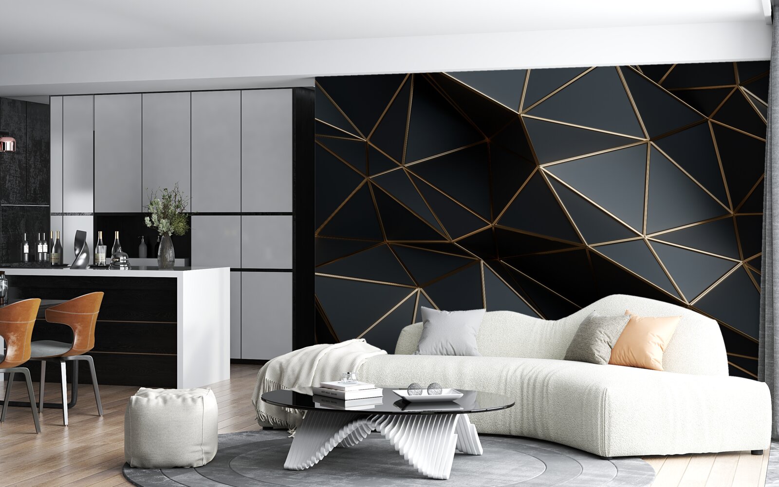 Fototapet obiecte 3d negru și auriu