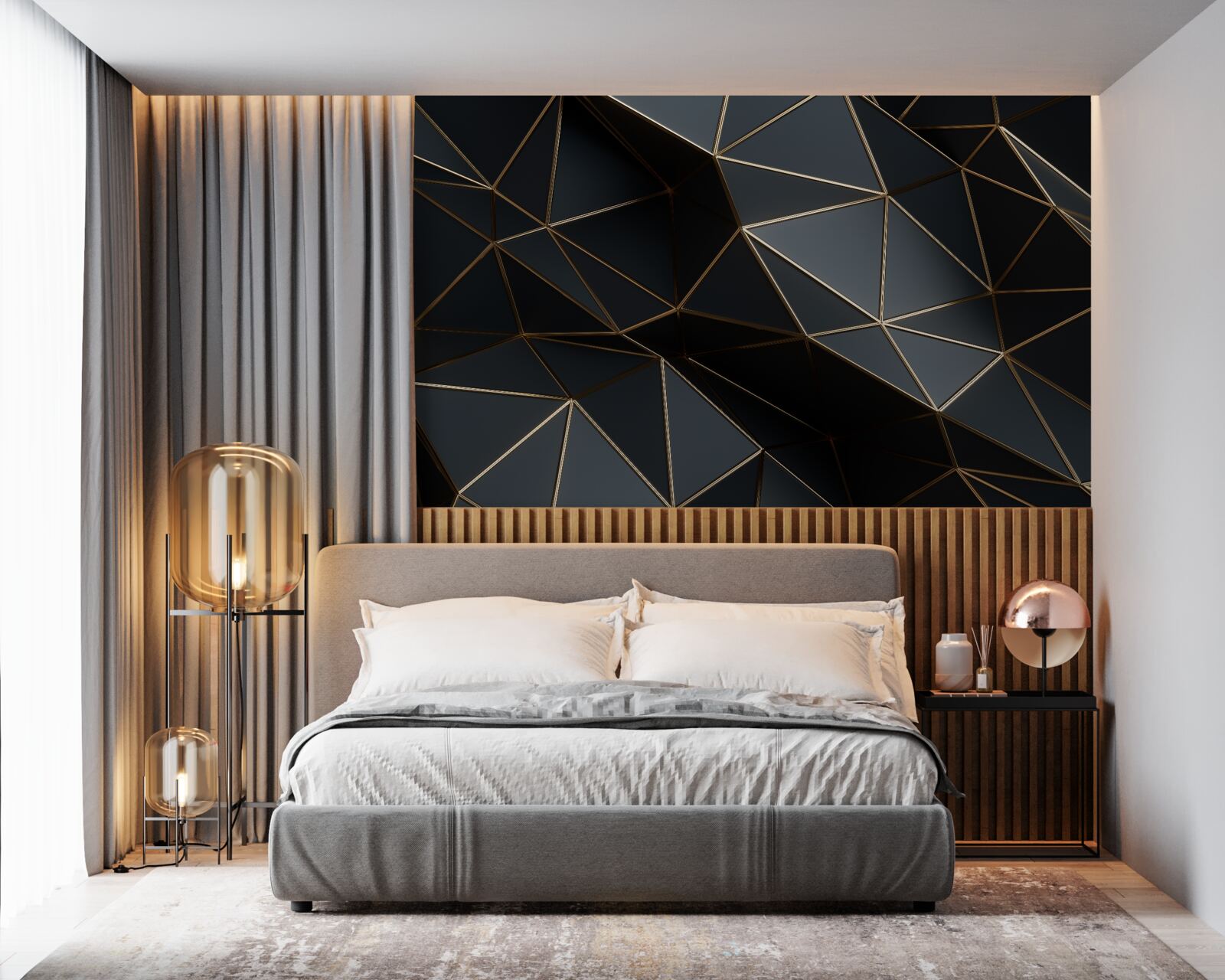 Fototapet obiecte 3d negru și auriu