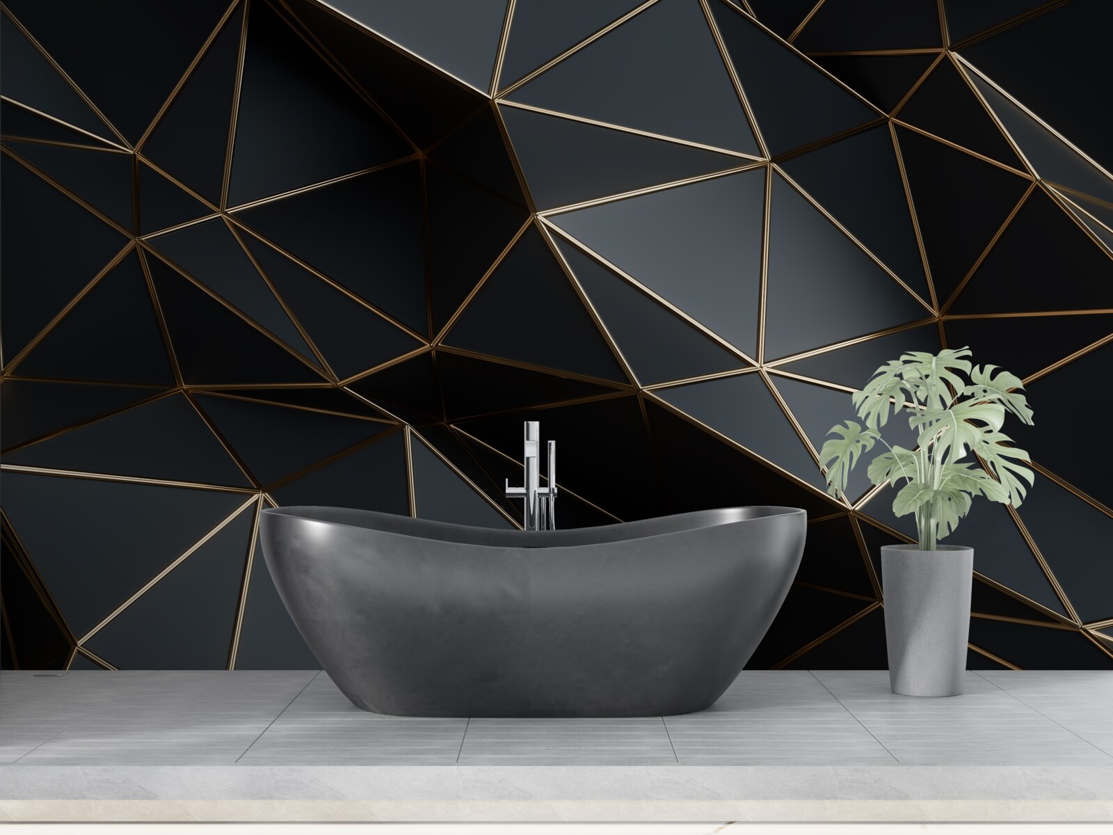 Fototapet obiecte 3d negru și auriu