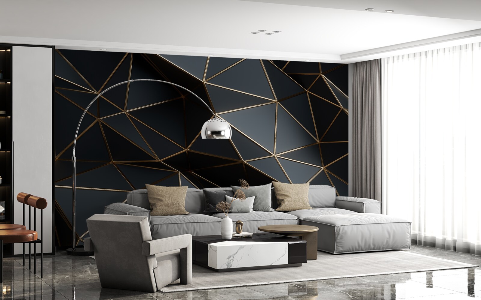 Fototapet obiecte 3d negru și auriu