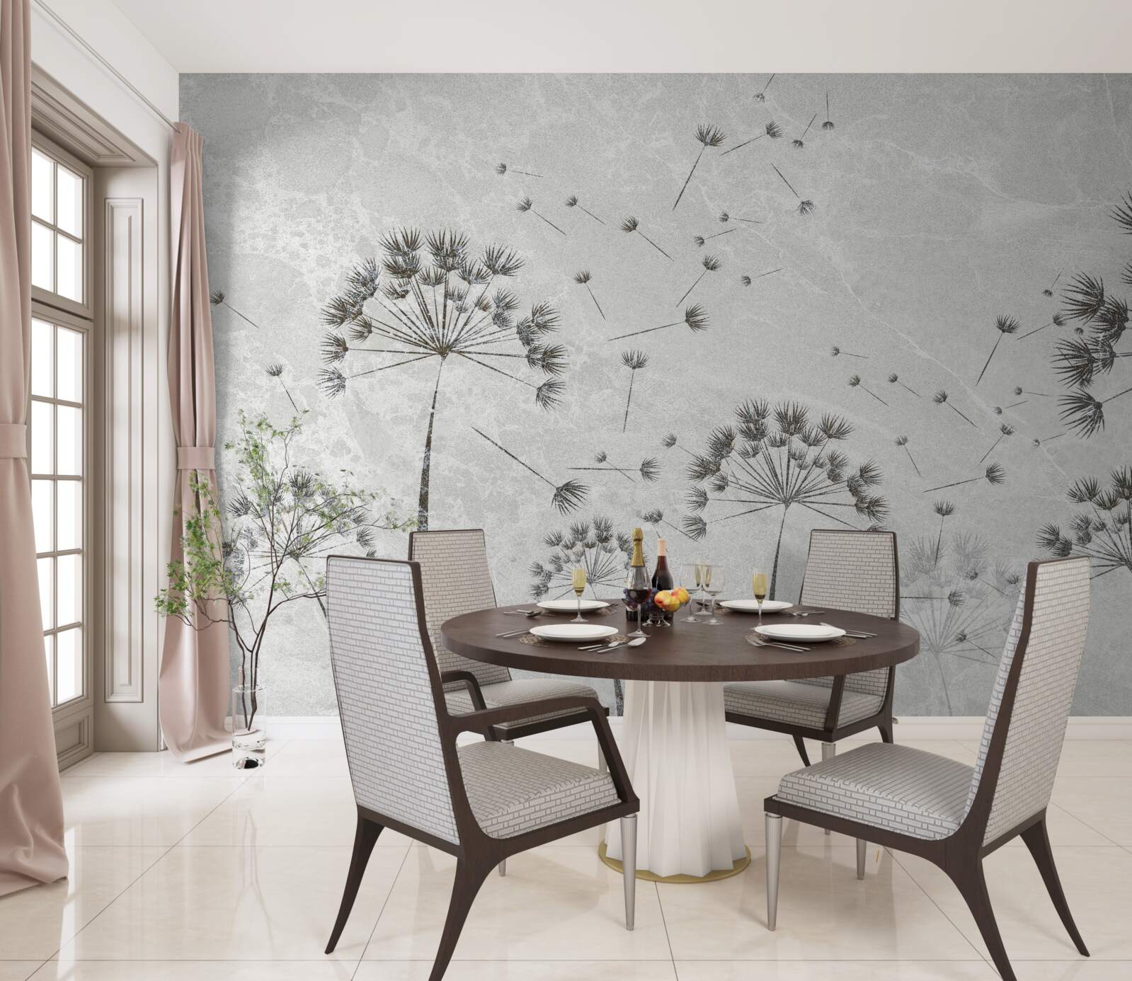 Fototapet vântul spulberă petalele de păpădie