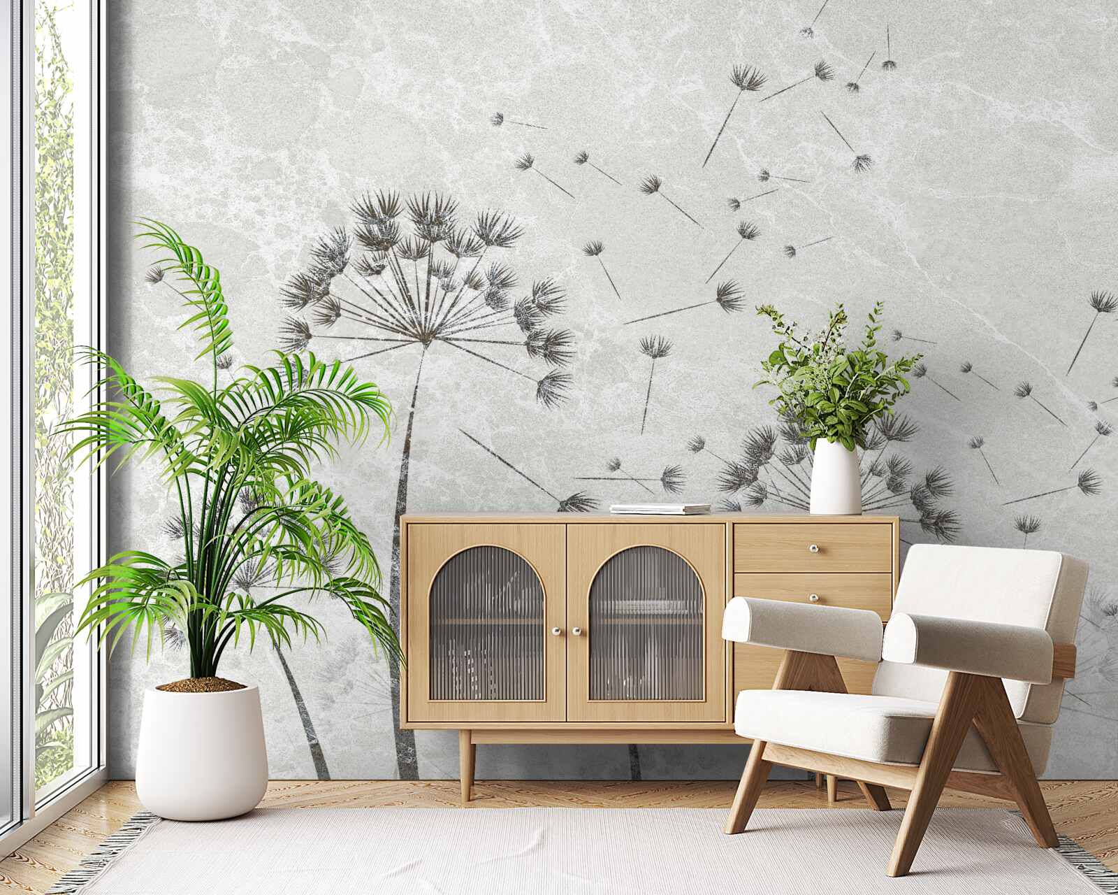 Fototapet vântul spulberă petalele de păpădie