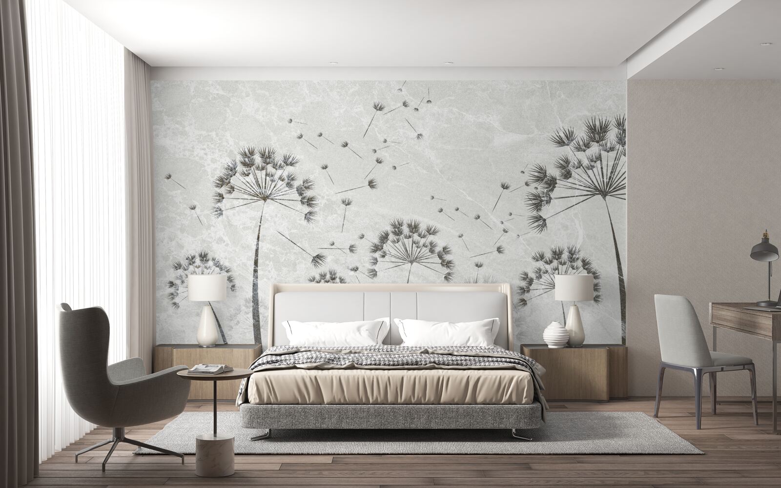 Fototapet vântul spulberă petalele de păpădie