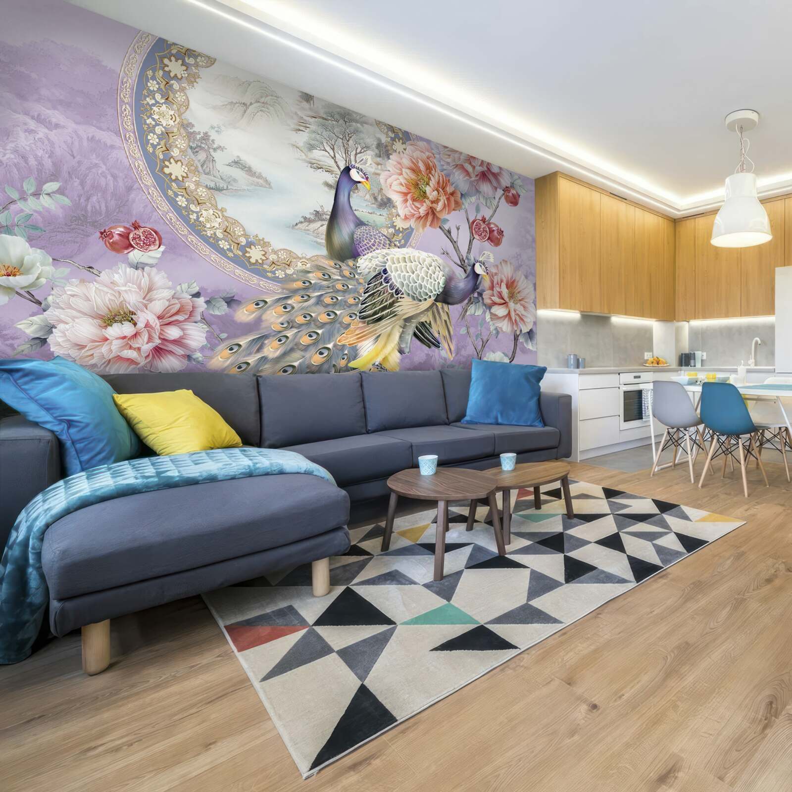 Fototapet păuni eleganți printre flori