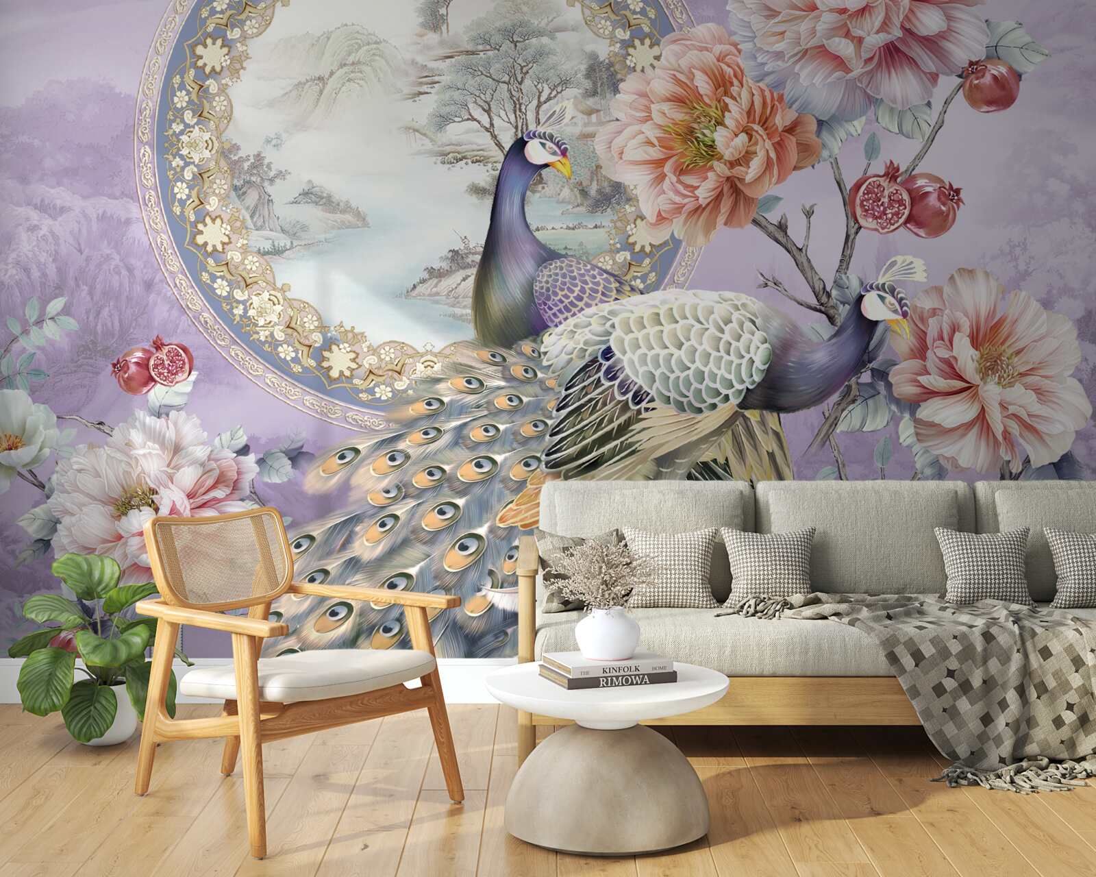 Fototapet păuni eleganți printre flori