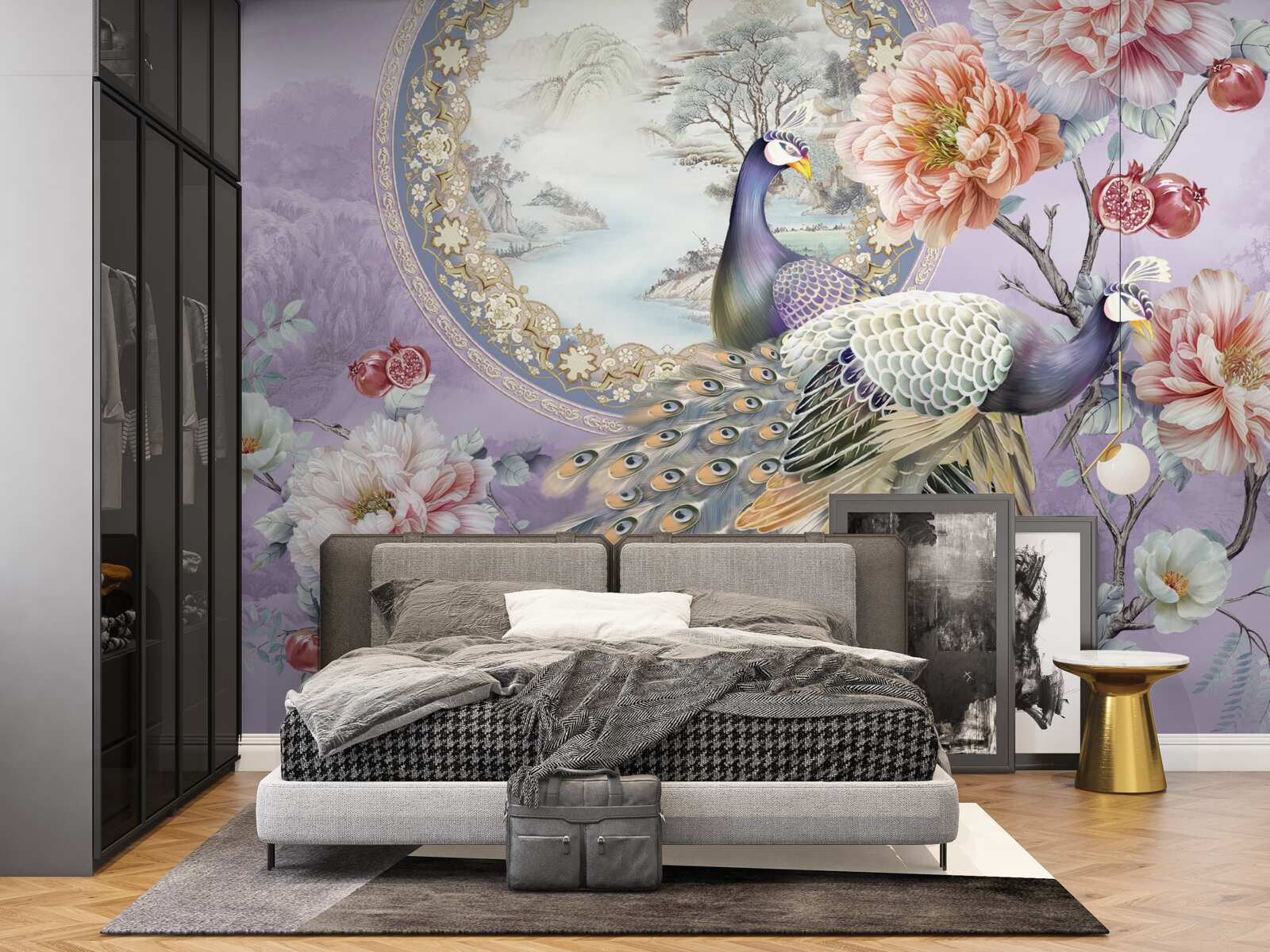 Fototapet păuni eleganți printre flori