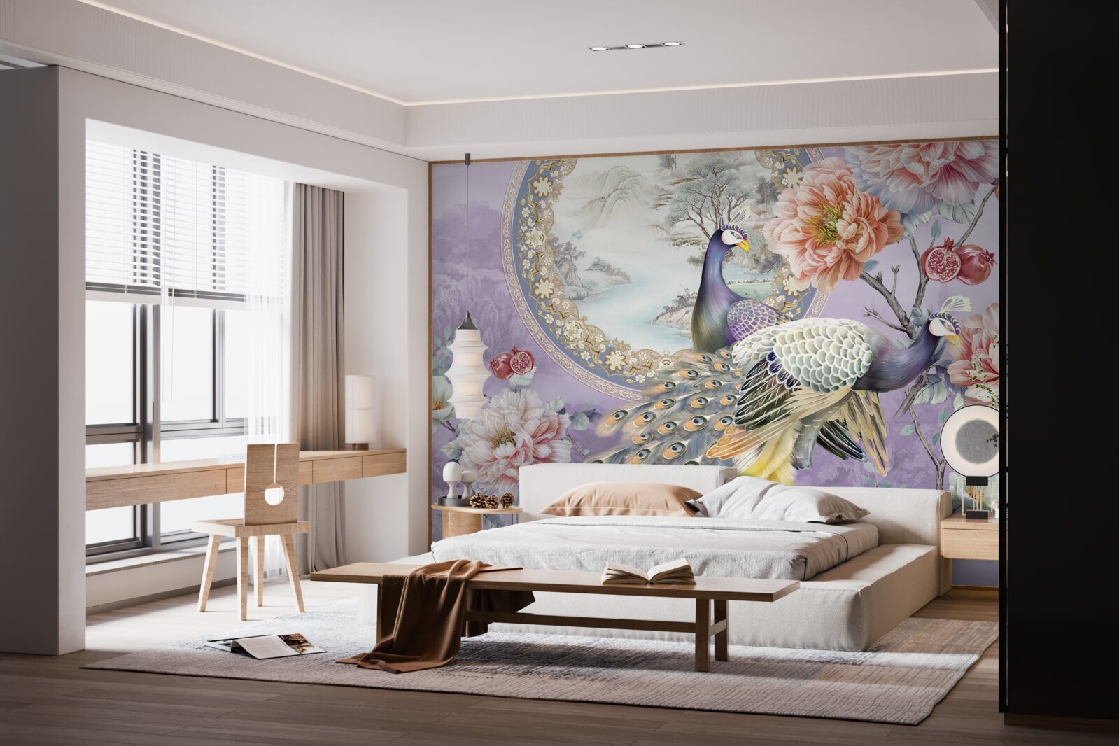 Fototapet păuni eleganți printre flori