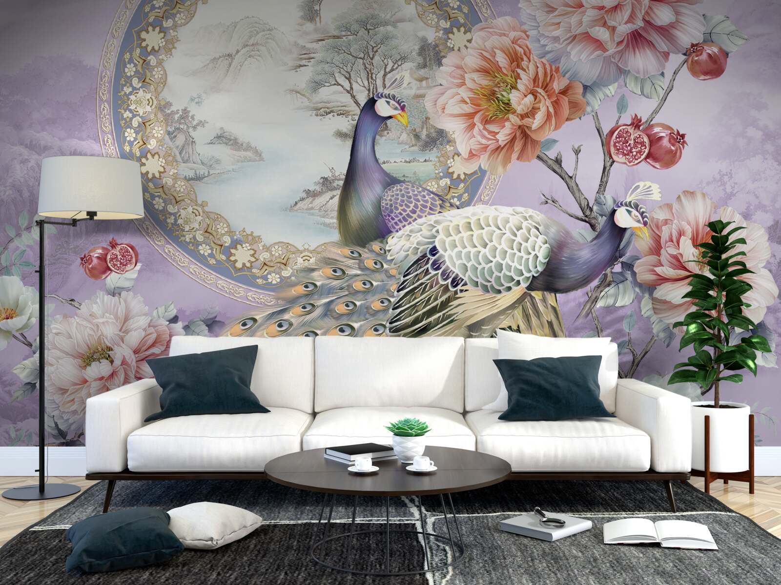 Fototapet păuni eleganți printre flori