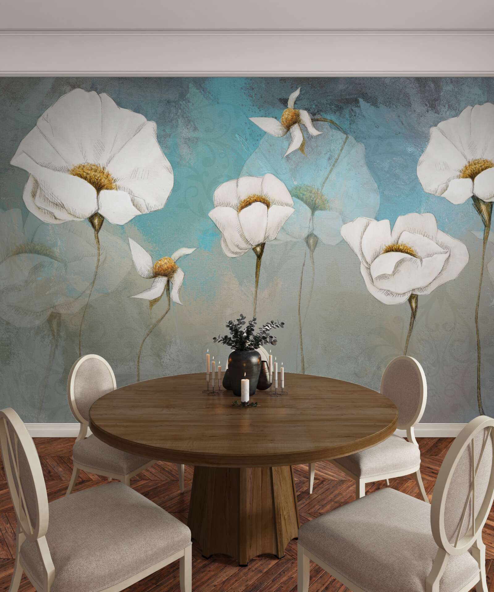 Fototapet flori delicate de mac alb