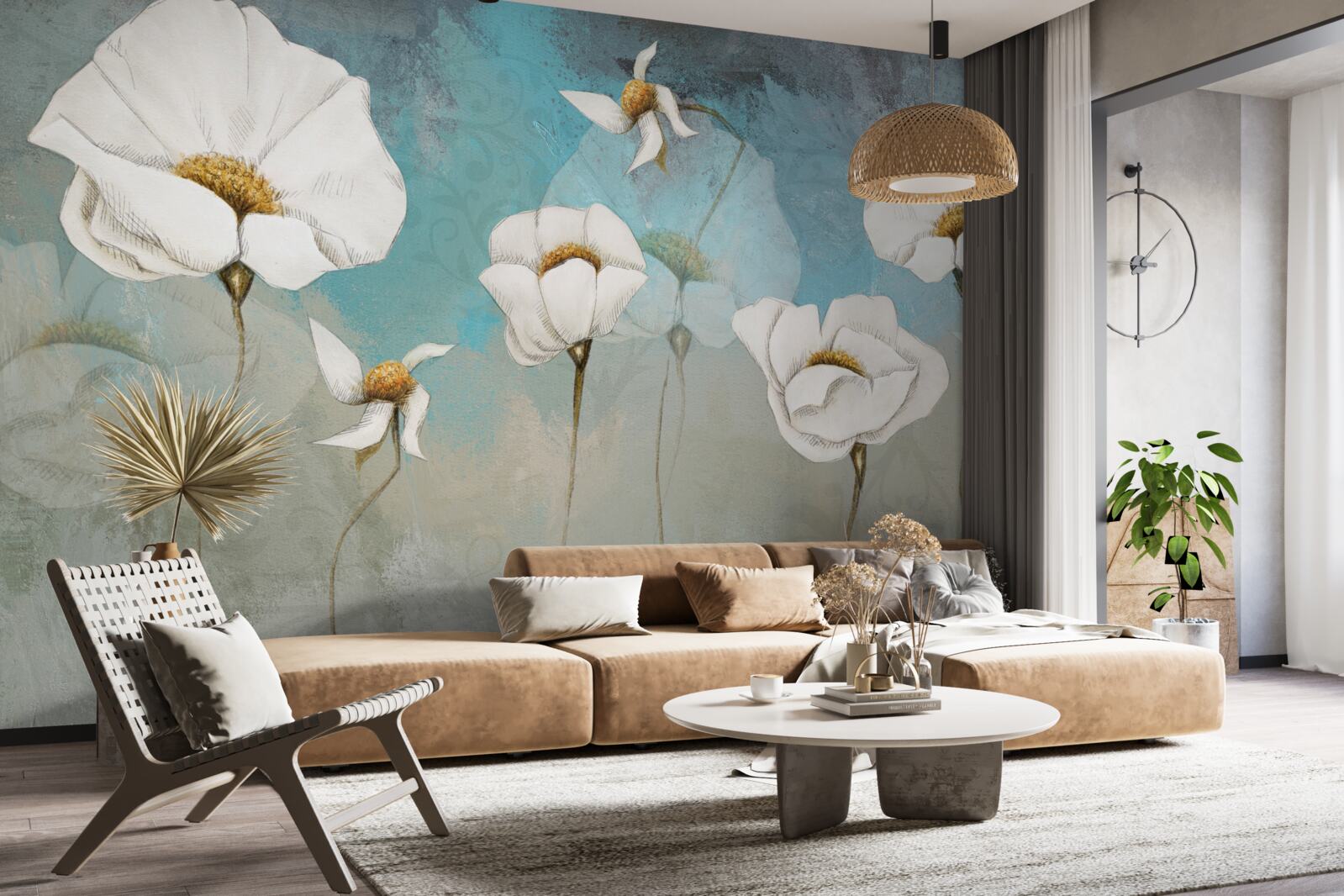 Fototapet flori delicate de mac alb