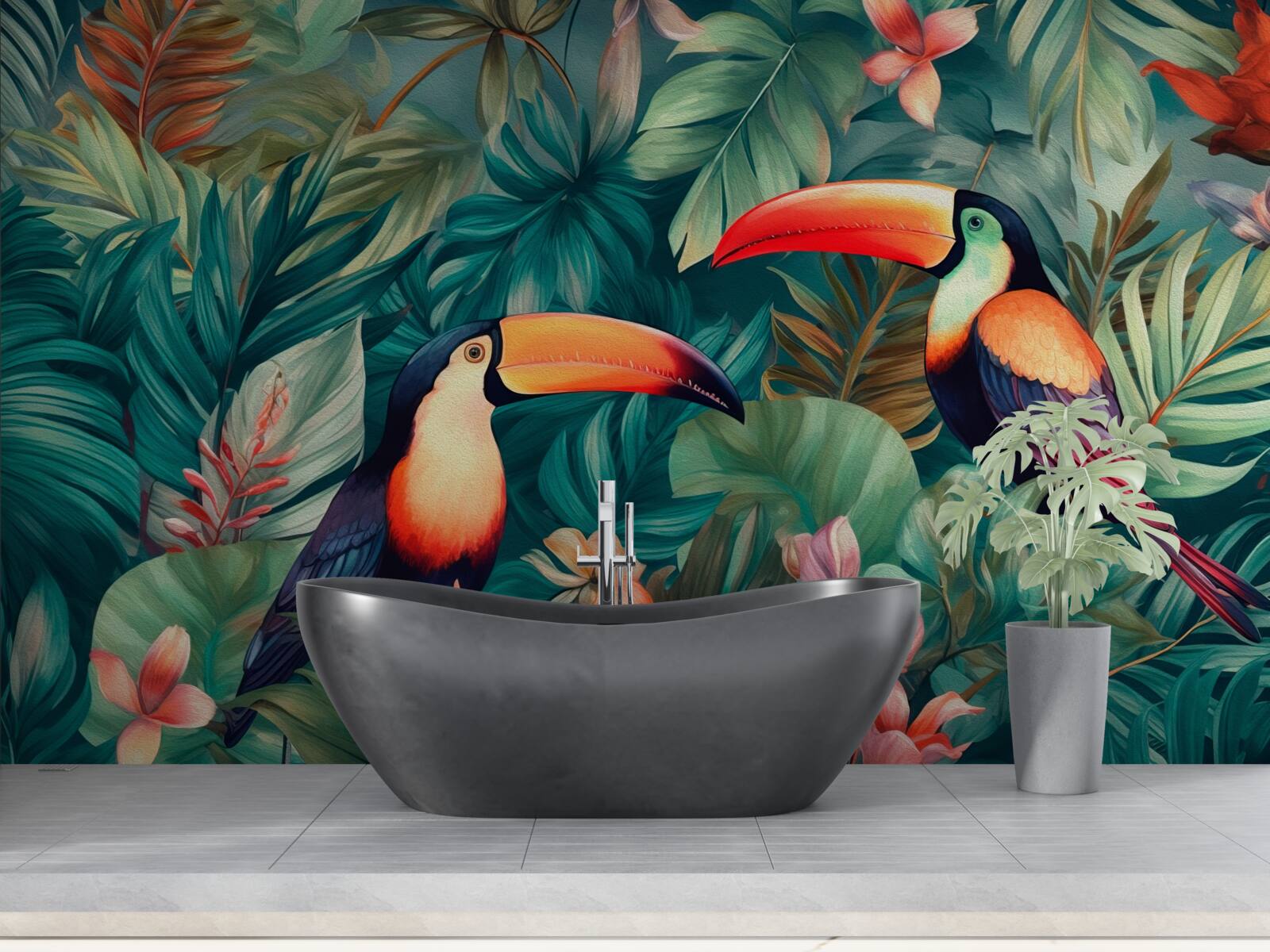 Fototapet papagali mari printre frunze