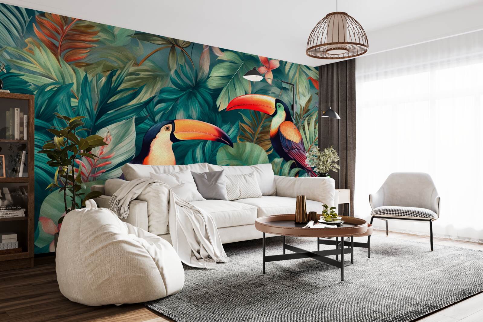 Fototapet papagali mari printre frunze