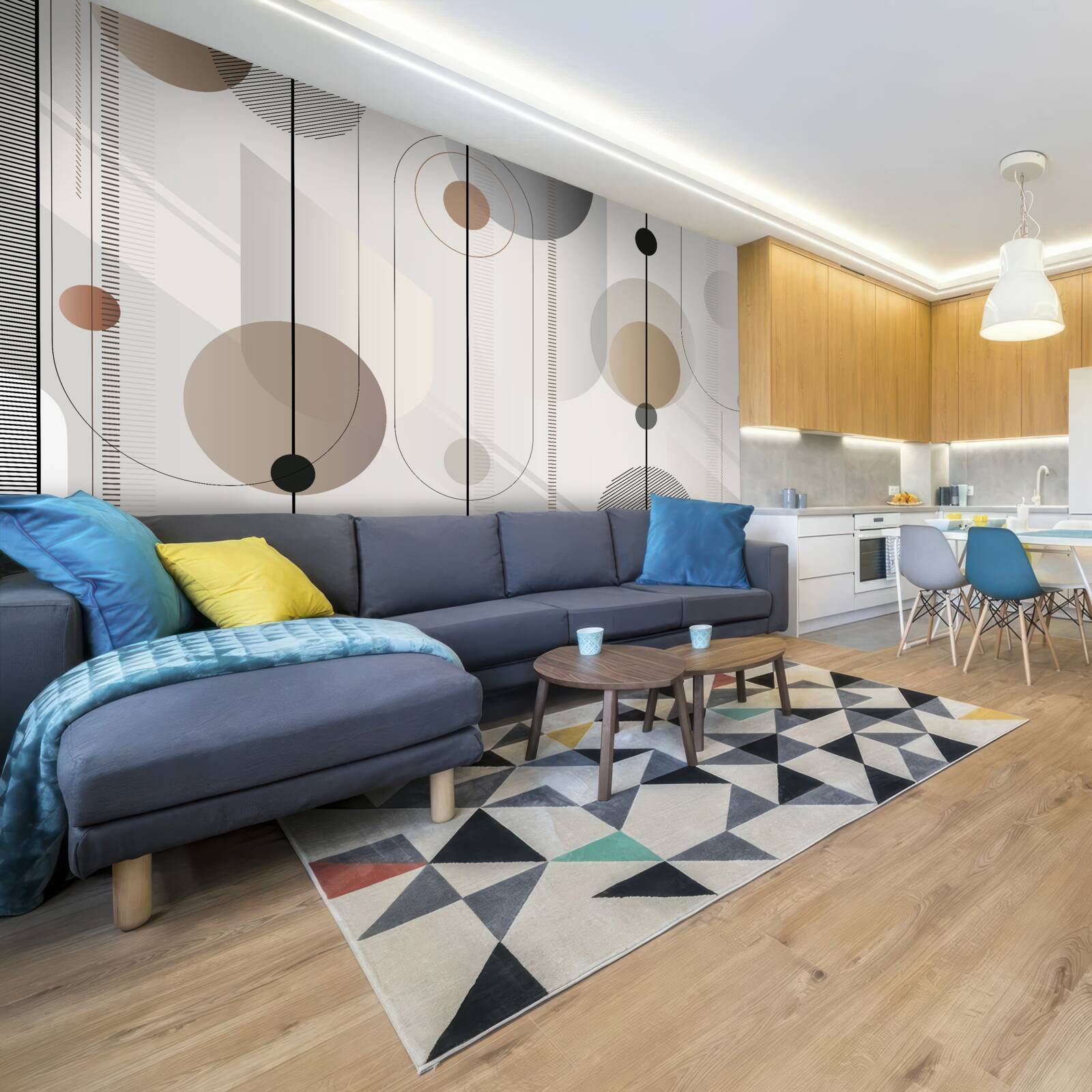 Fototapet linii ușoare și cercuri abstracte