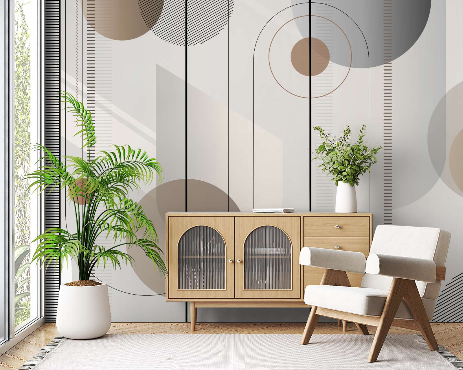 Fototapet linii ușoare și cercuri abstracte