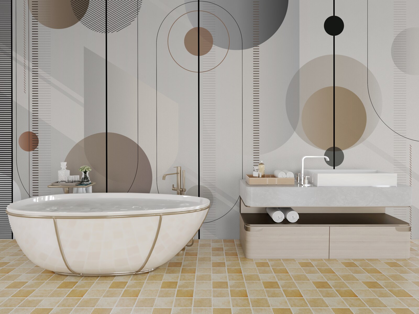 Fototapet linii ușoare și cercuri abstracte