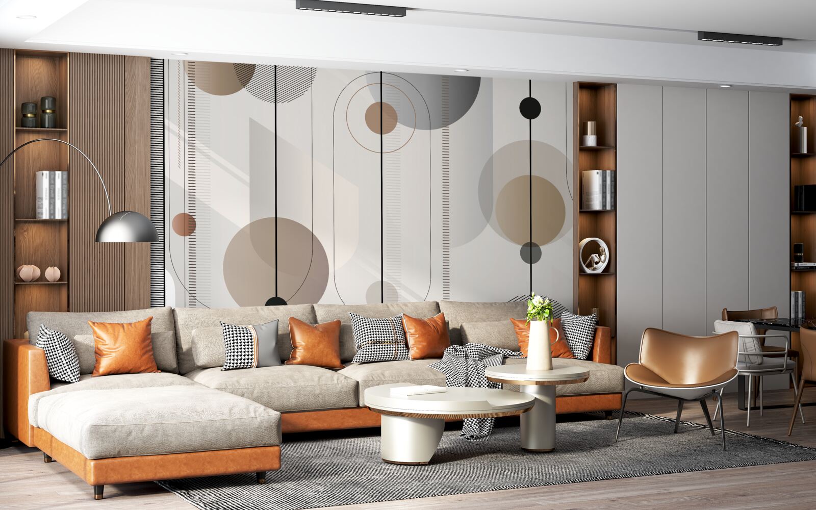 Fototapet linii ușoare și cercuri abstracte