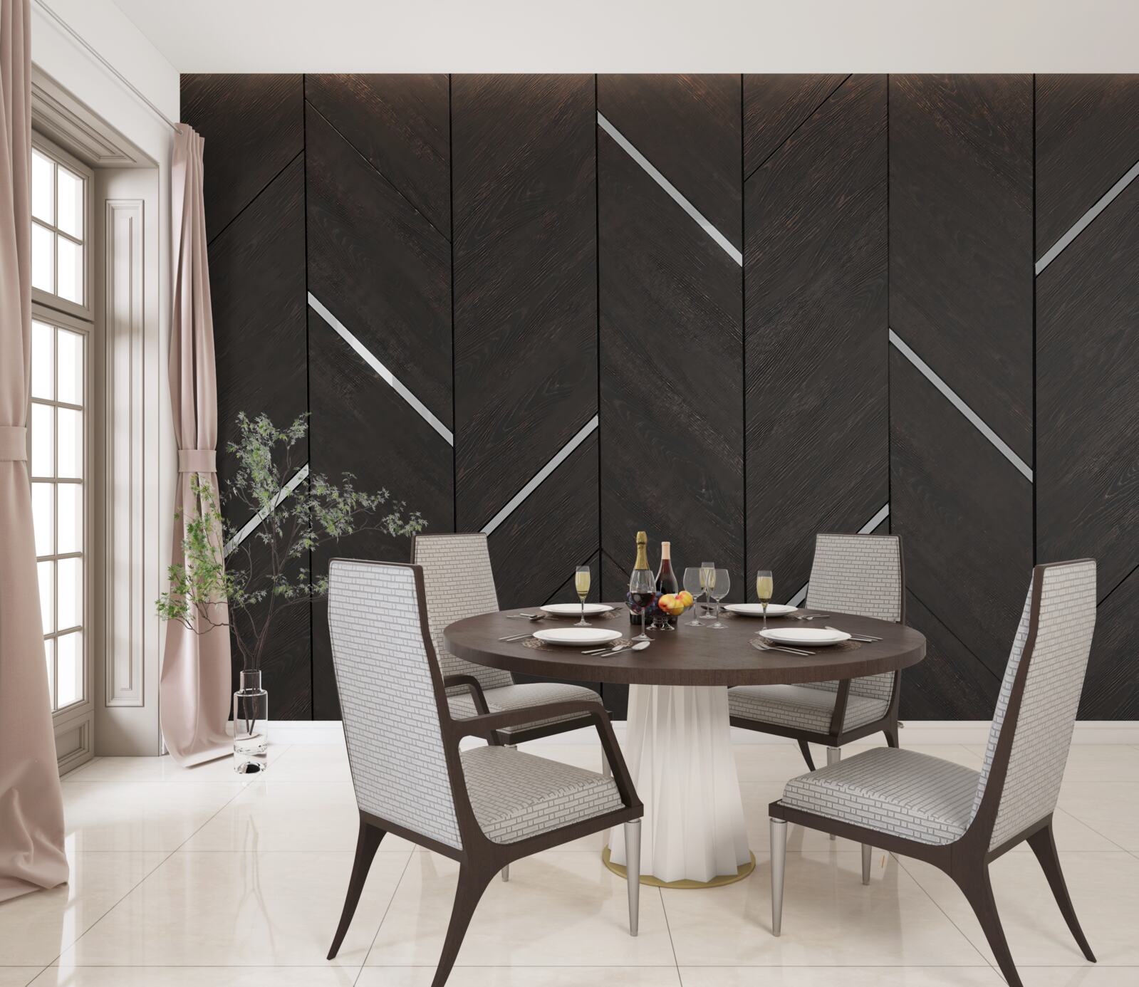 Fototapet parchetul este negru cu dungi albe