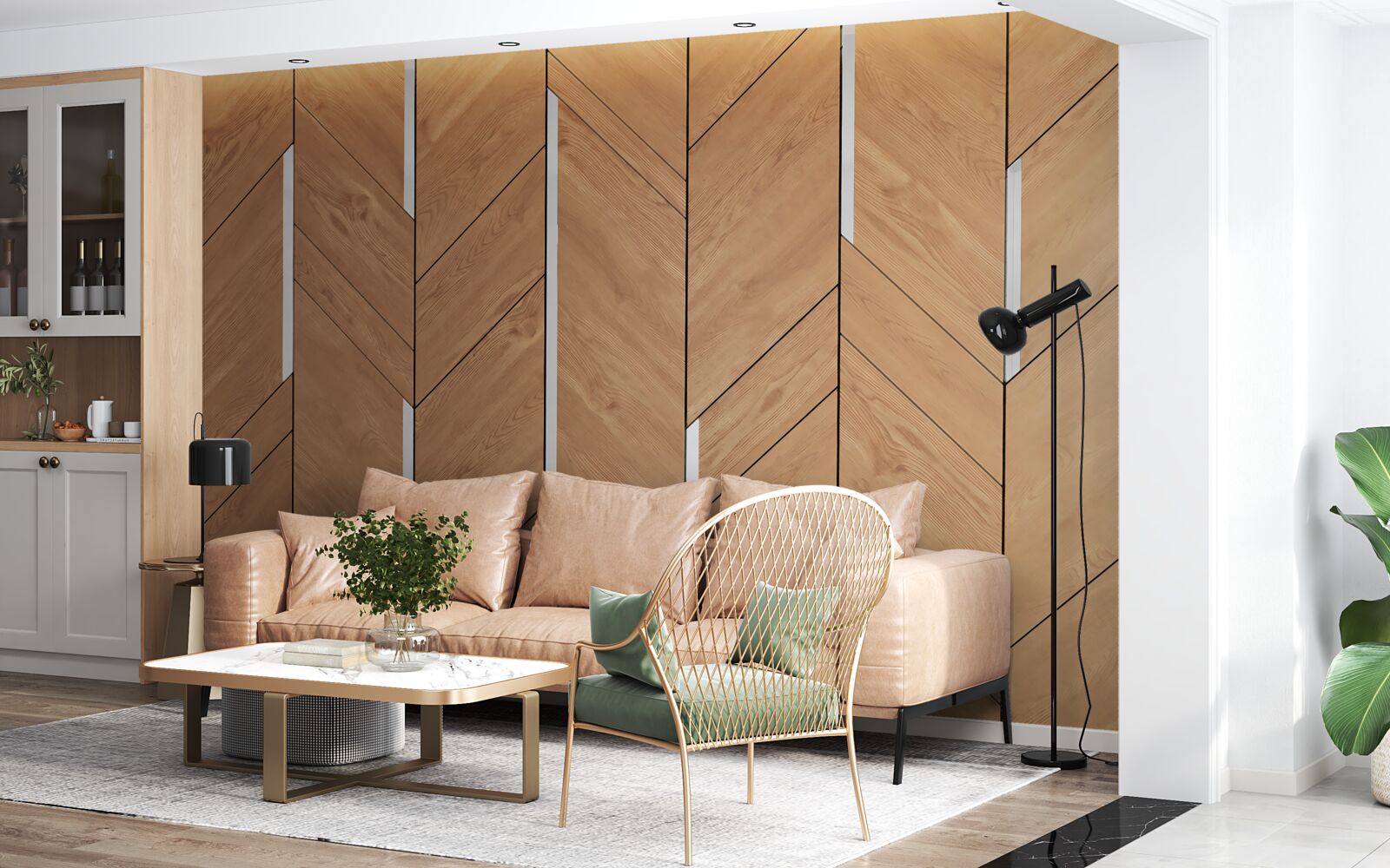 Fototapet parchet maro cu iluminat integrat