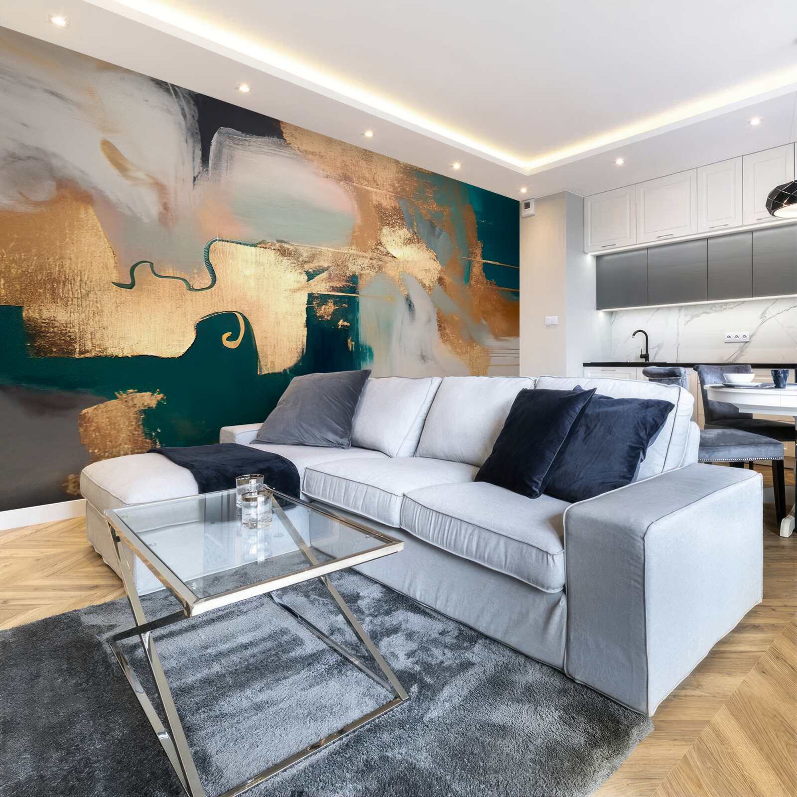 Fototapet aur murdar pe marmură gri