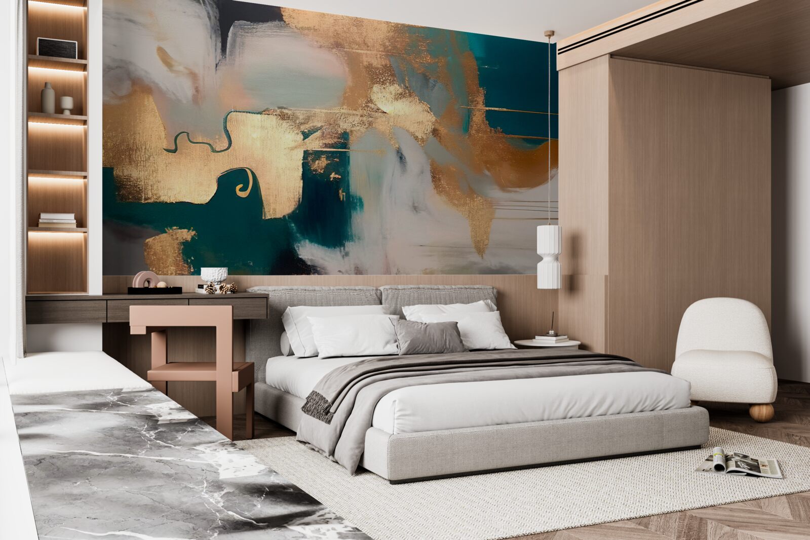 Fototapet aur murdar pe marmură gri