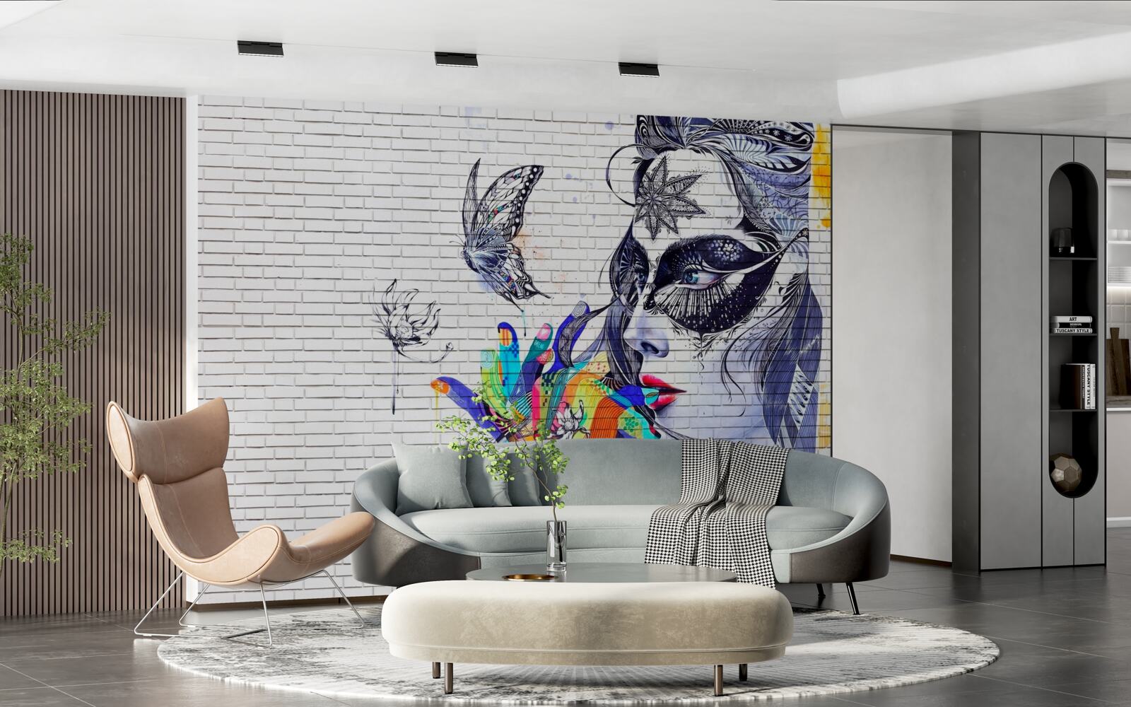 Fototapet imaginea unei fete într-o mască într-un stil abstract