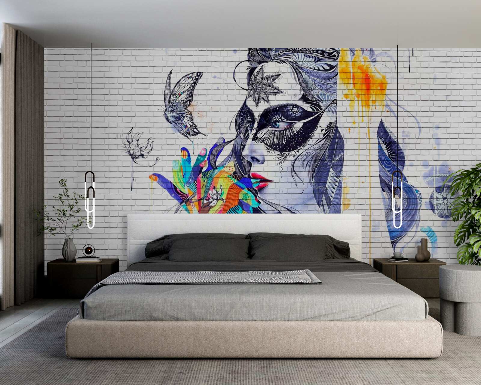 Fototapet imaginea unei fete într-o mască într-un stil abstract