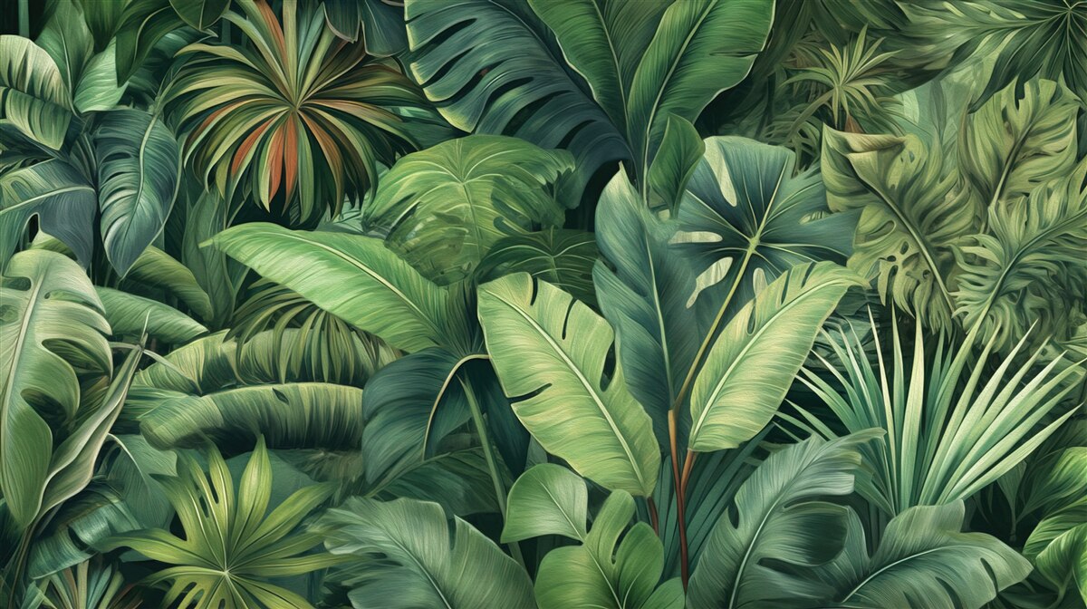 Fototapet frunze verzi mari în junglă