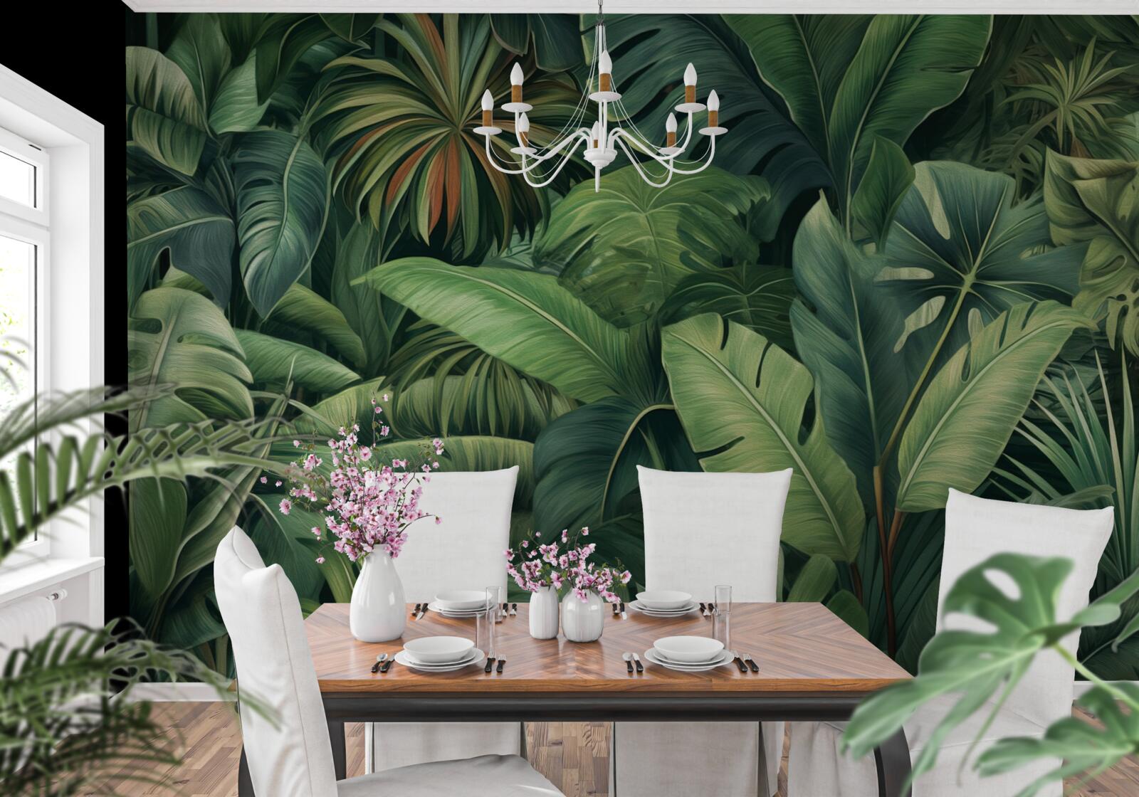 Fototapet frunze verzi mari în junglă