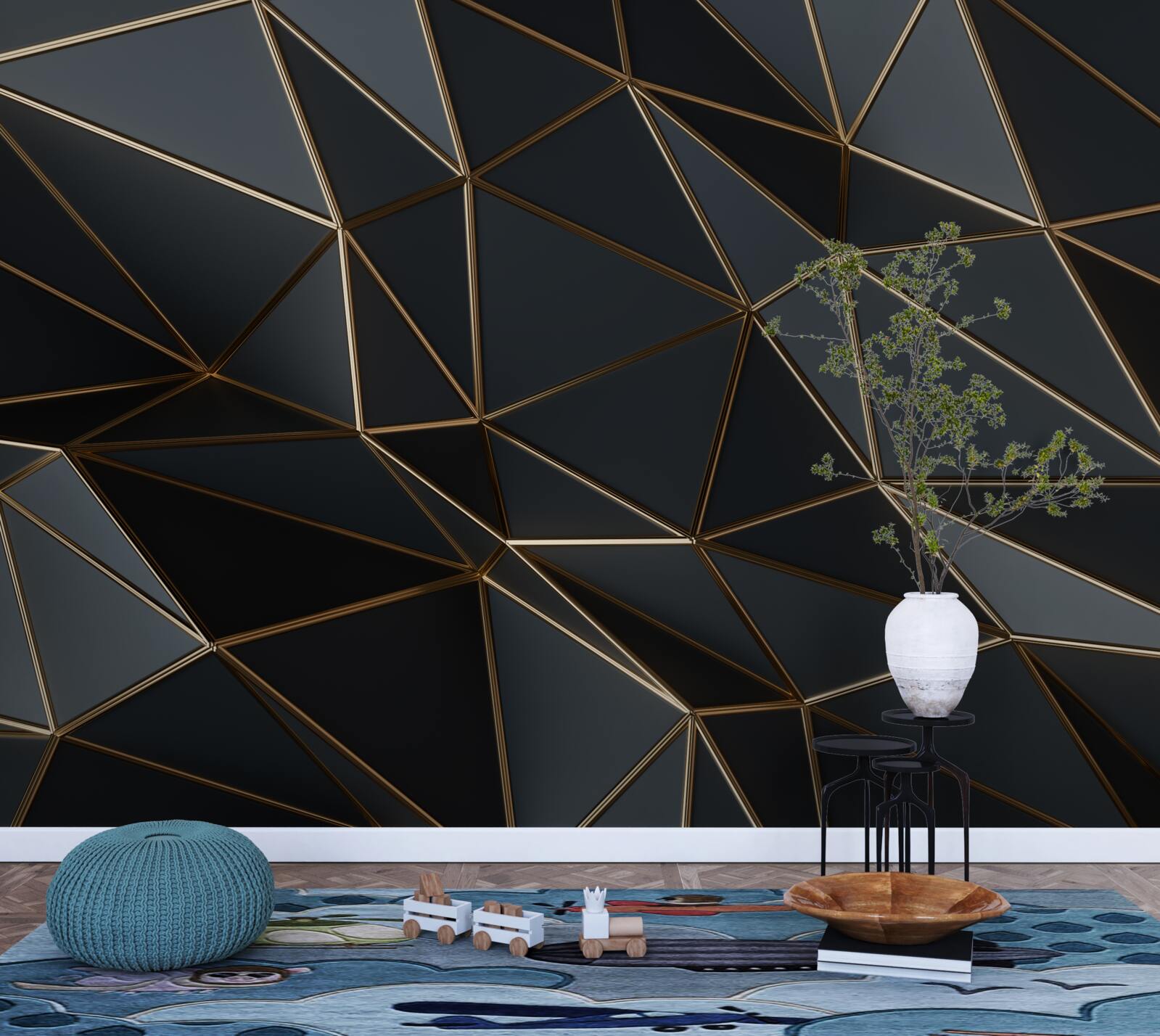 Fototapet figuri tridimensionale în negru cu efect tridimensional